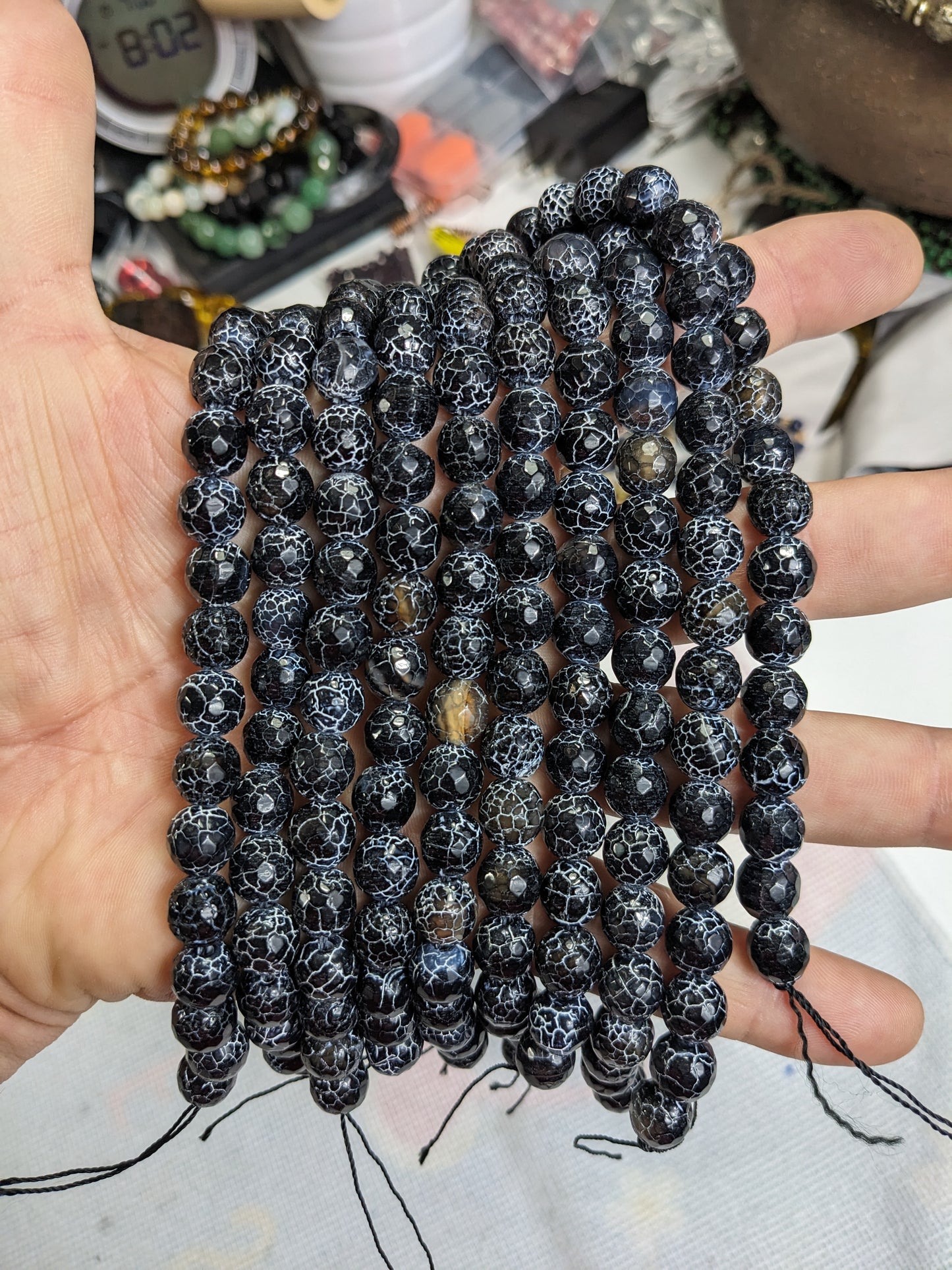 Nightlife. | White Washed Black Crackled Agate bead bracelet for Men 10mm