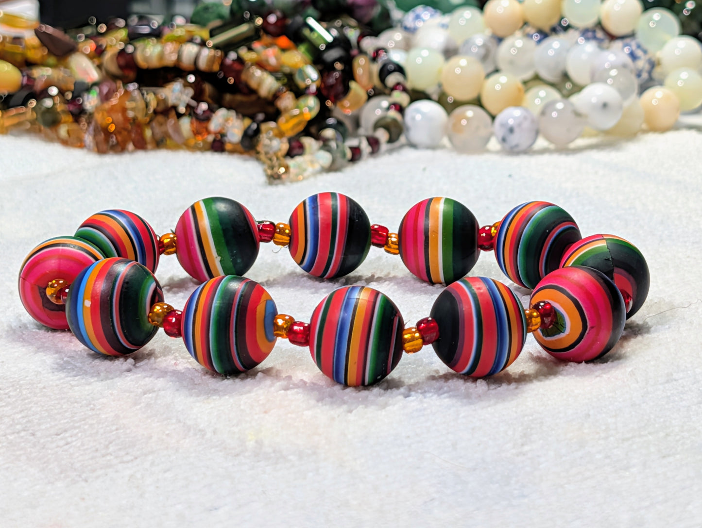 Color Pop clay bead bracelet for Men 15mm, fits 8 to 8.5 inch wrist.