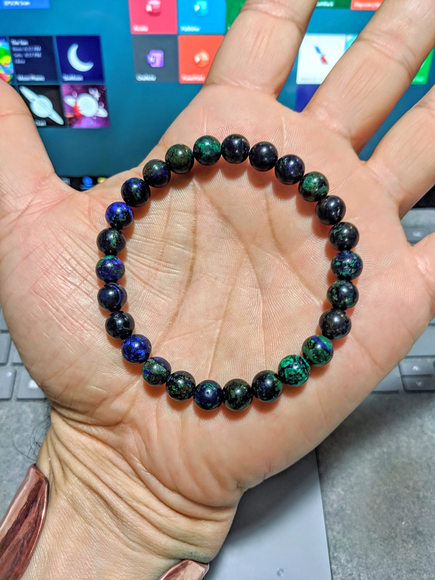 Mesmerizing! Azurite Malachite bead bracelet for Men 8mm (Mexico)