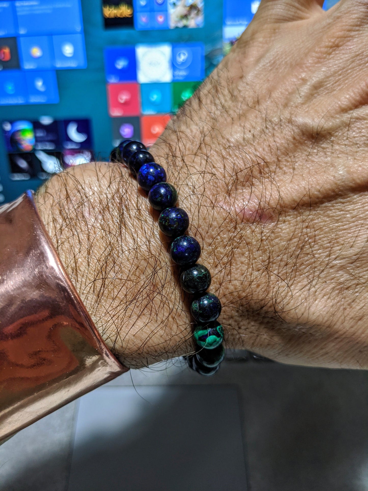 Mesmerizing! Azurite Malachite bead bracelet for Men 8mm (Mexico)