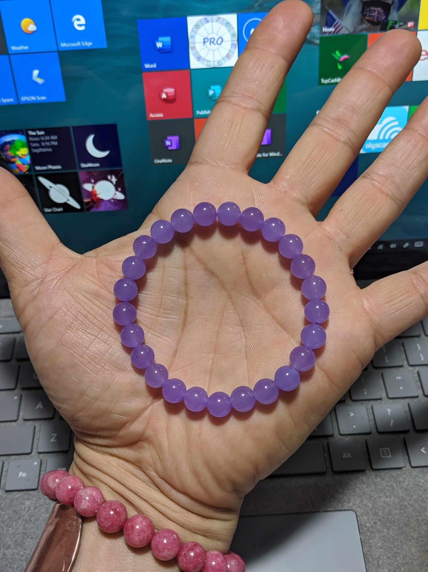 New! Lavender Jade bead bracelet for Men Stretch 8mm