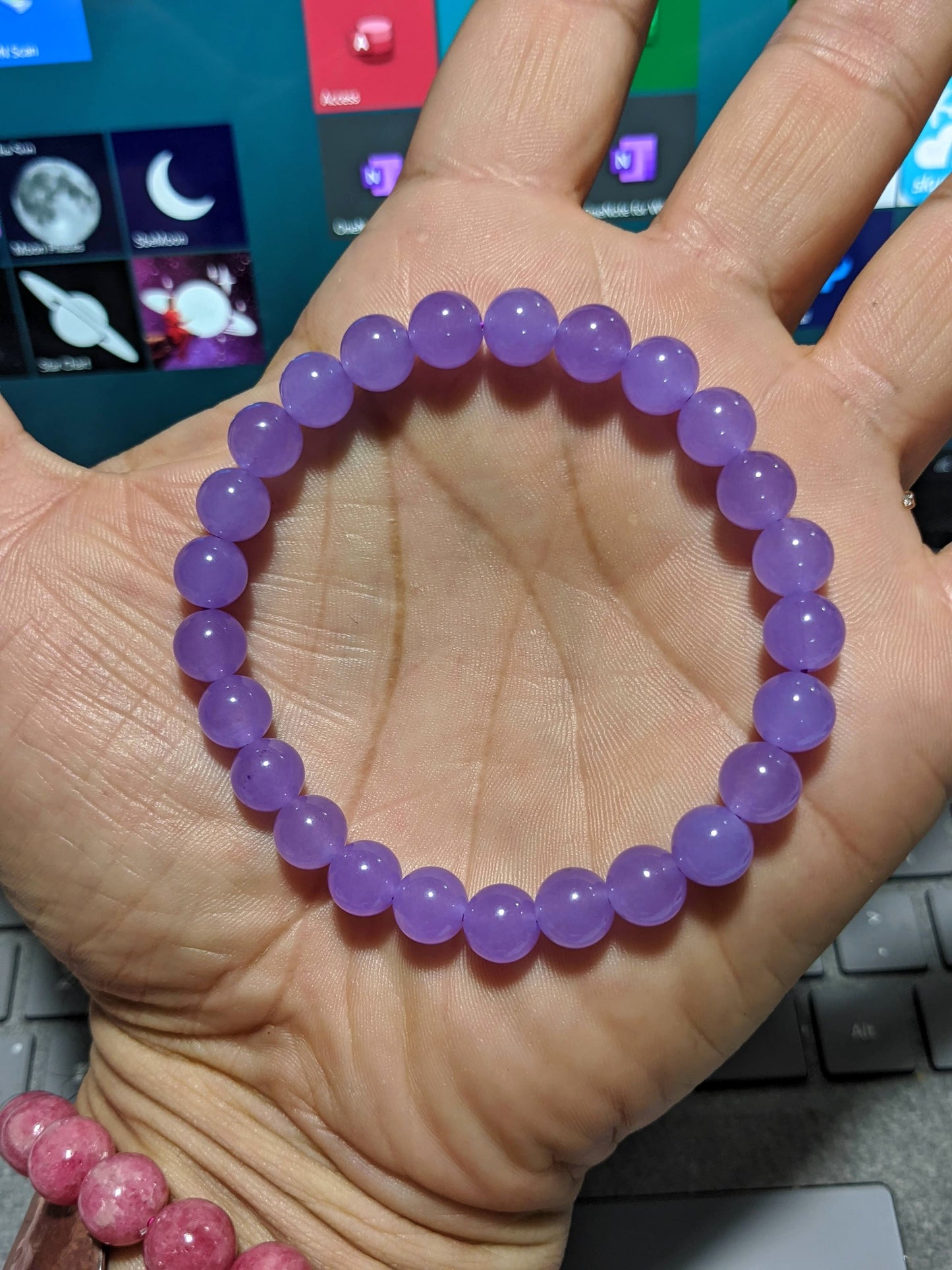 New! Lavender Jade bead bracelet for Men Stretch 8mm