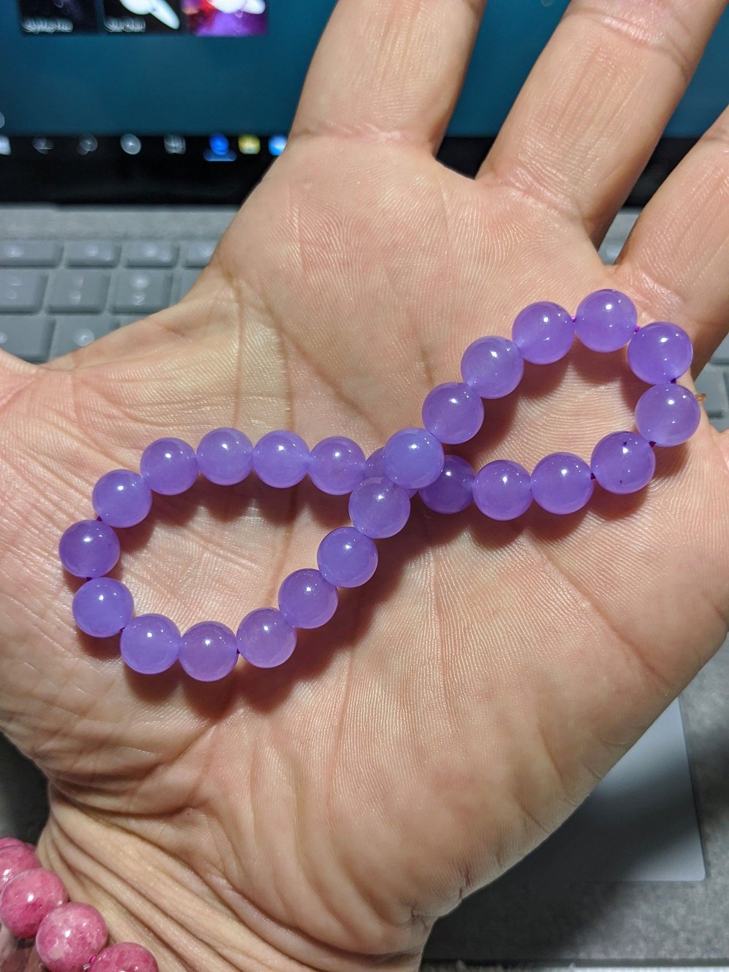 New! Lavender Jade bead bracelet for Men Stretch 8mm