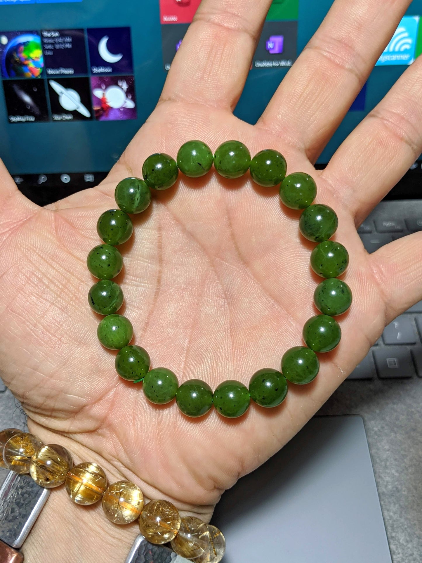 Kutcho NEPHRITE Jade Bead Bracelet for Men or Women Stretch 10mm, CANADA