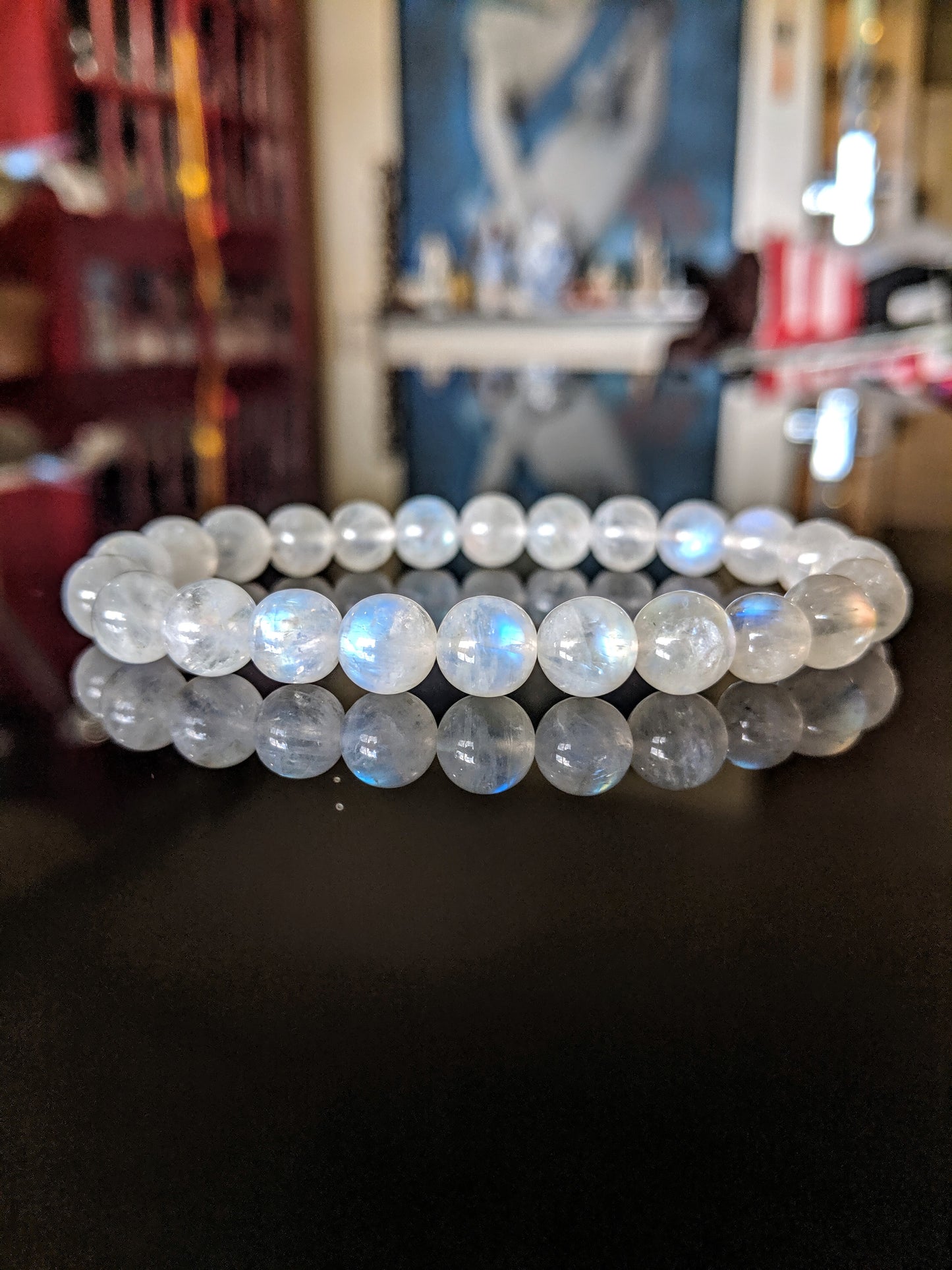 2A+ Moonstone bead bracelet for Men 8mm Stretch.