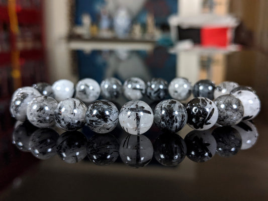 Magical | Black Rutilated Tourmaline on Quartz bead bracelet for Men 10mm