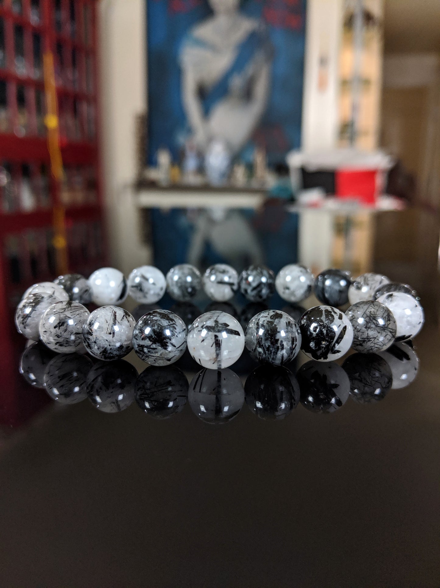 Magical | Black Rutilated Tourmaline on Quartz bead bracelet for Men 10mm