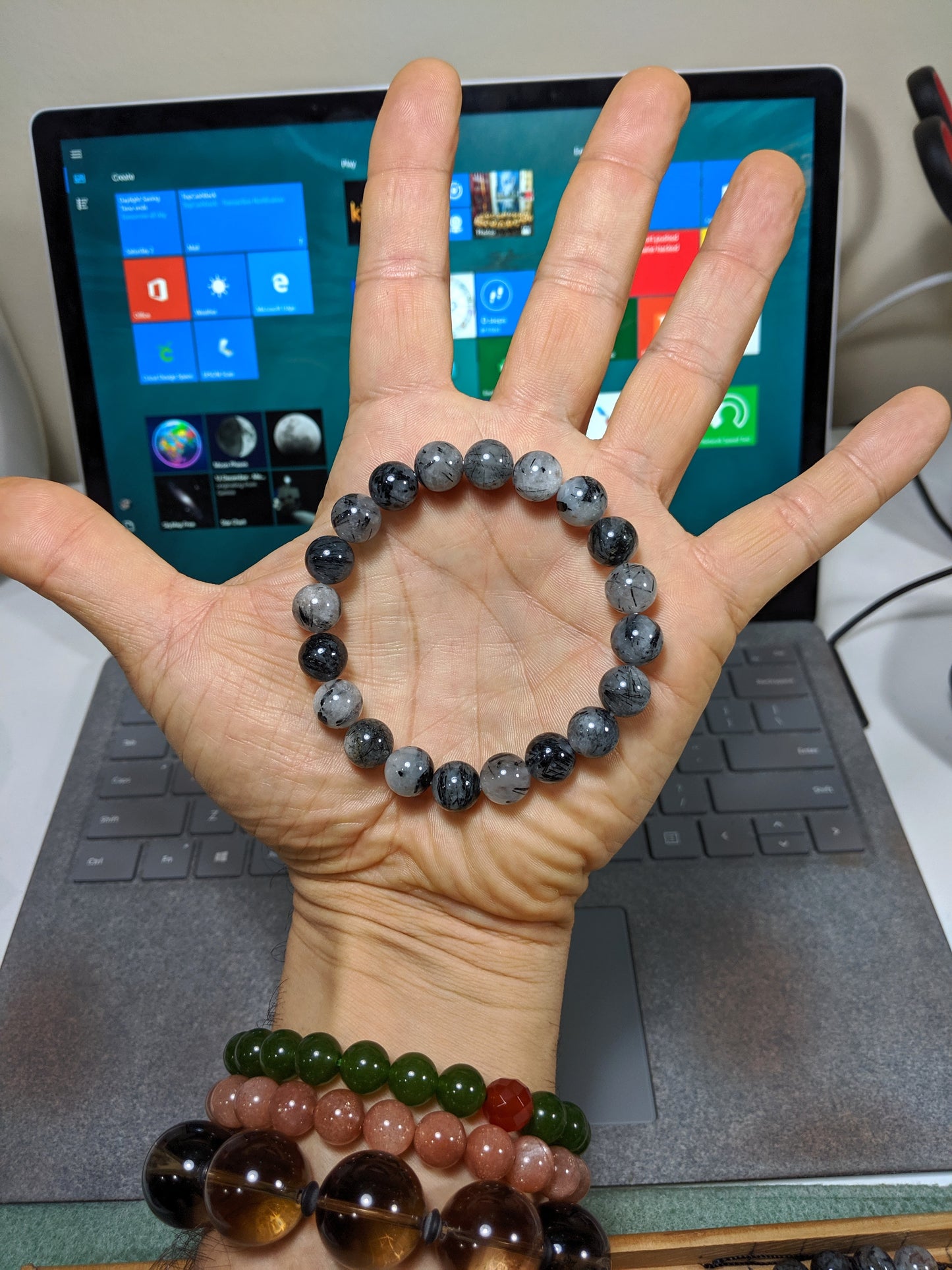 Magical | Black Rutilated Tourmaline on Quartz bead bracelet for Men 10mm