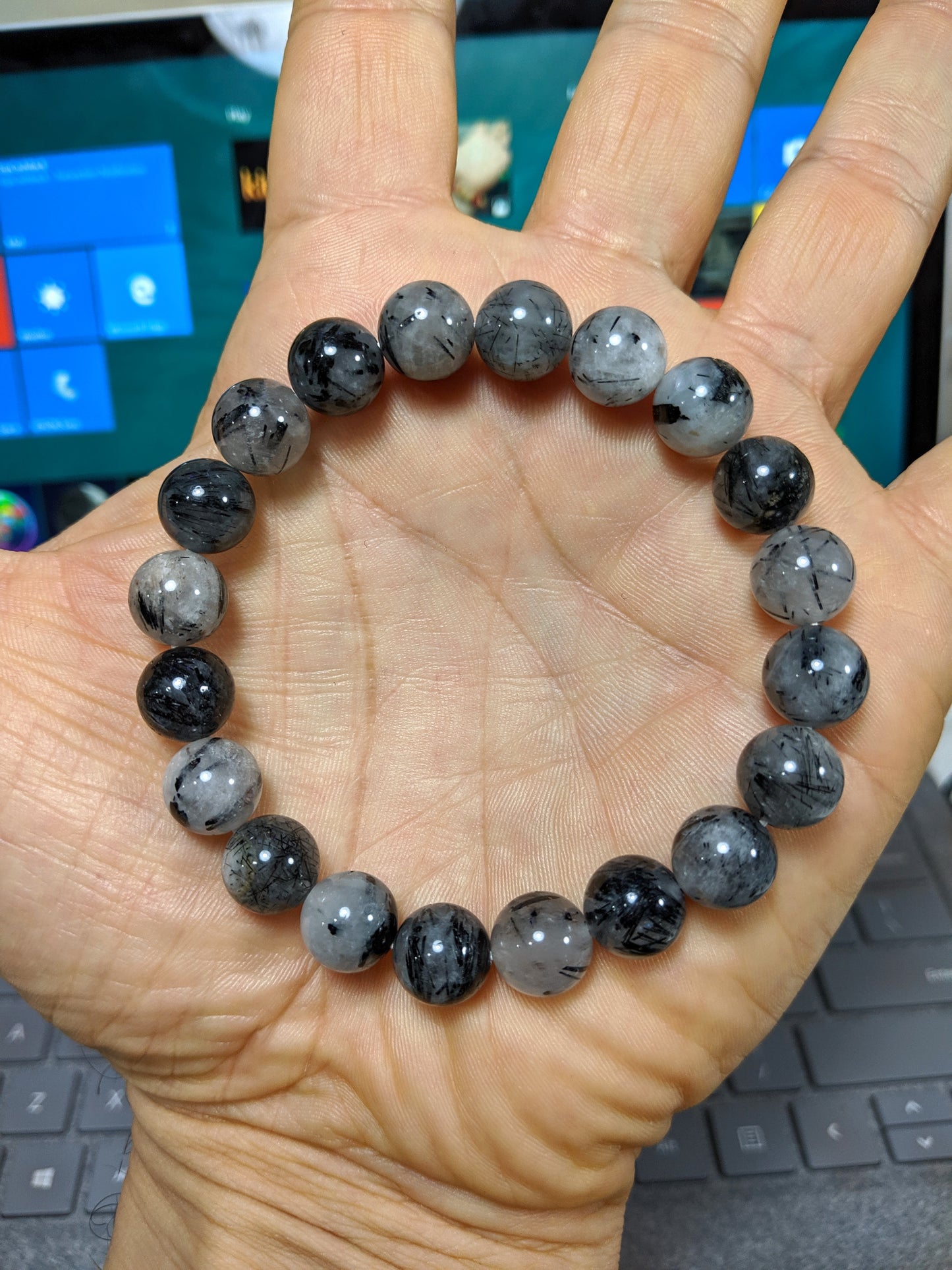 Magical | Black Rutilated Tourmaline on Quartz bead bracelet for Men 10mm