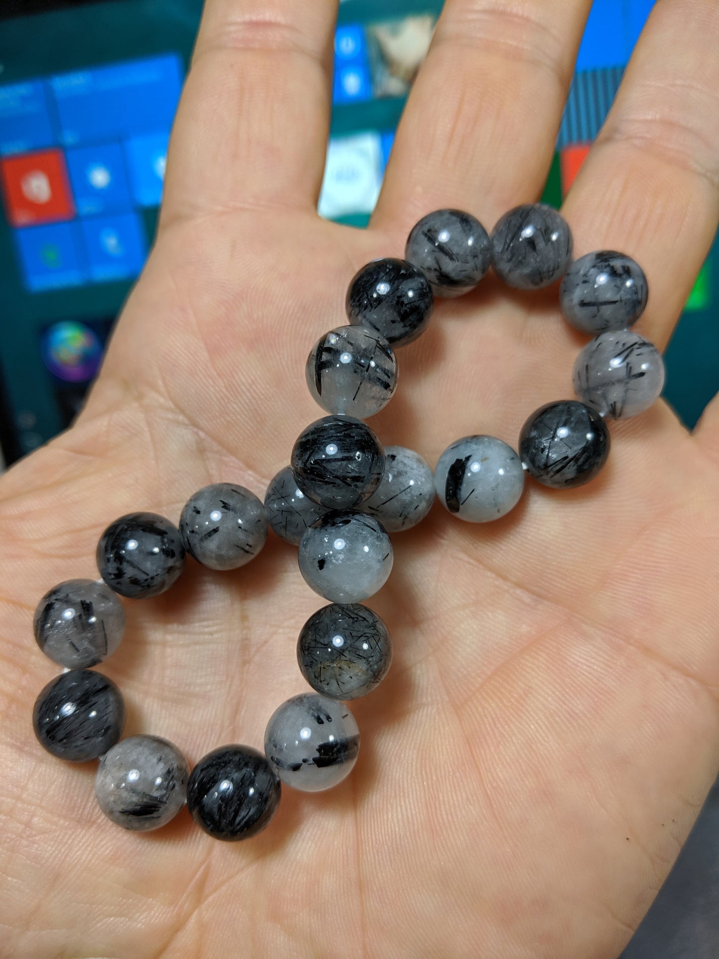 Magical | Black Rutilated Tourmaline on Quartz bead bracelet for Men 10mm