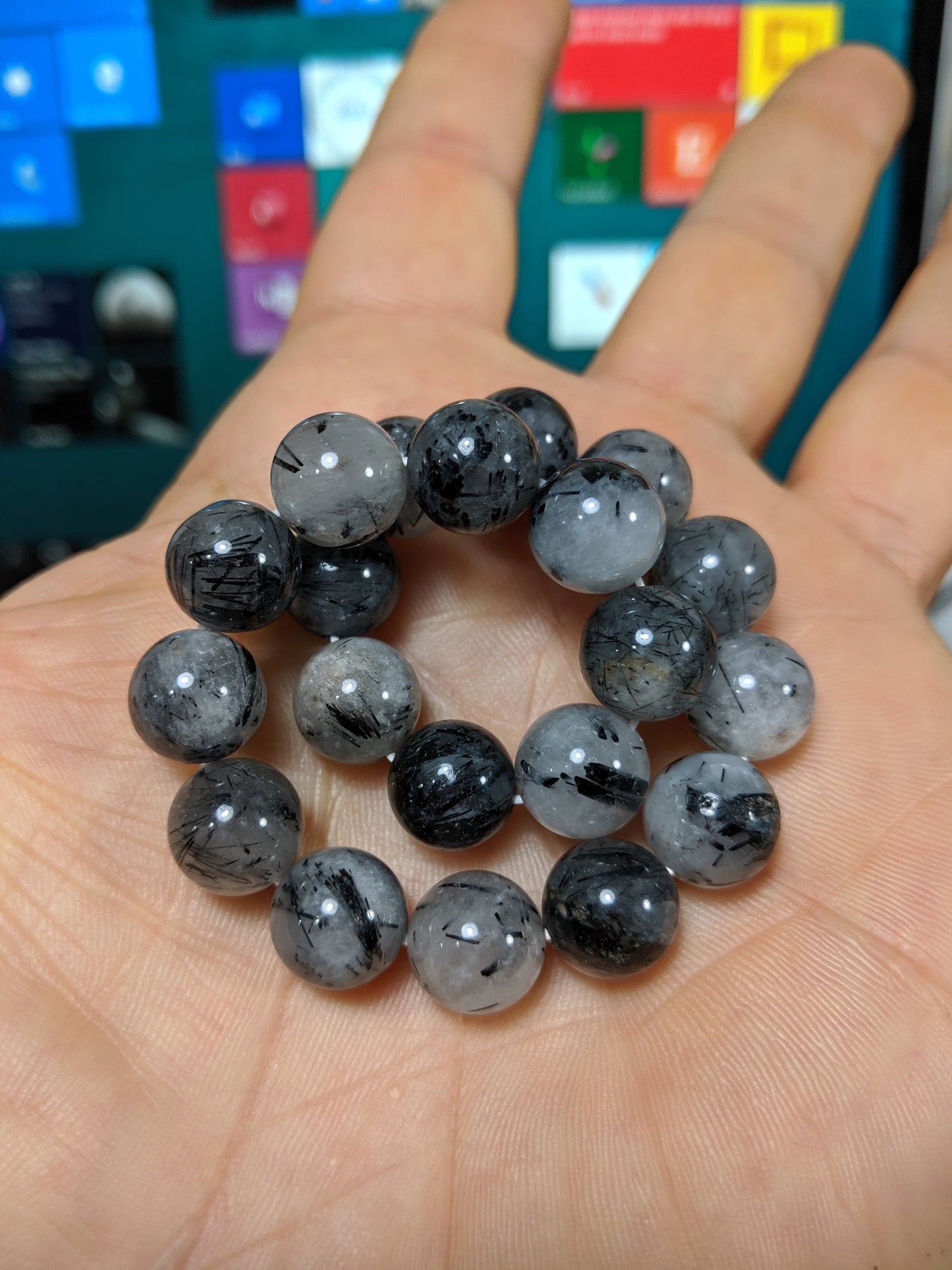 Magical | Black Rutilated Tourmaline on Quartz bead bracelet for Men 10mm