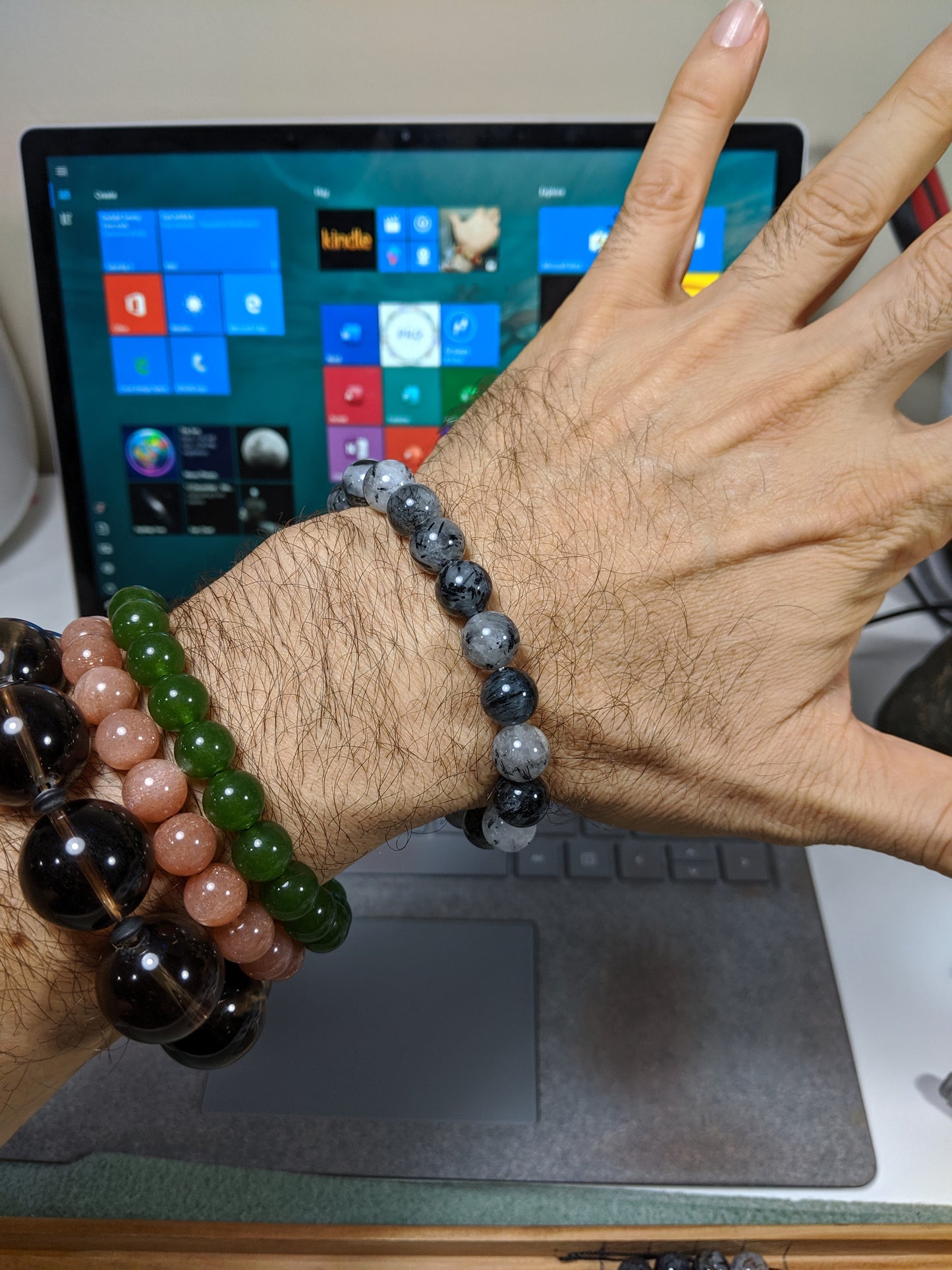 Magical | Black Rutilated Tourmaline on Quartz bead bracelet for Men 10mm