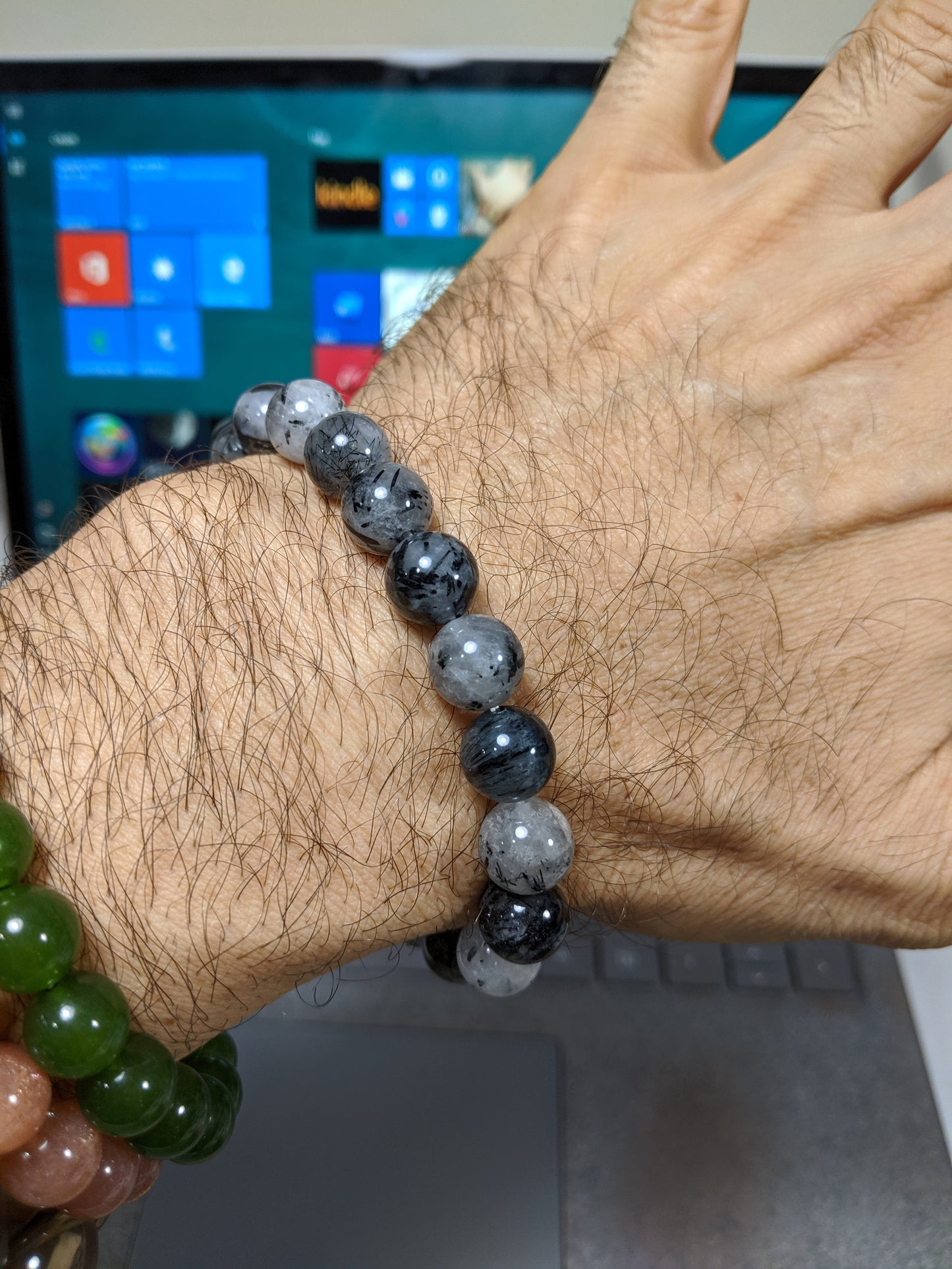 Magical | Black Rutilated Tourmaline on Quartz bead bracelet for Men 10mm