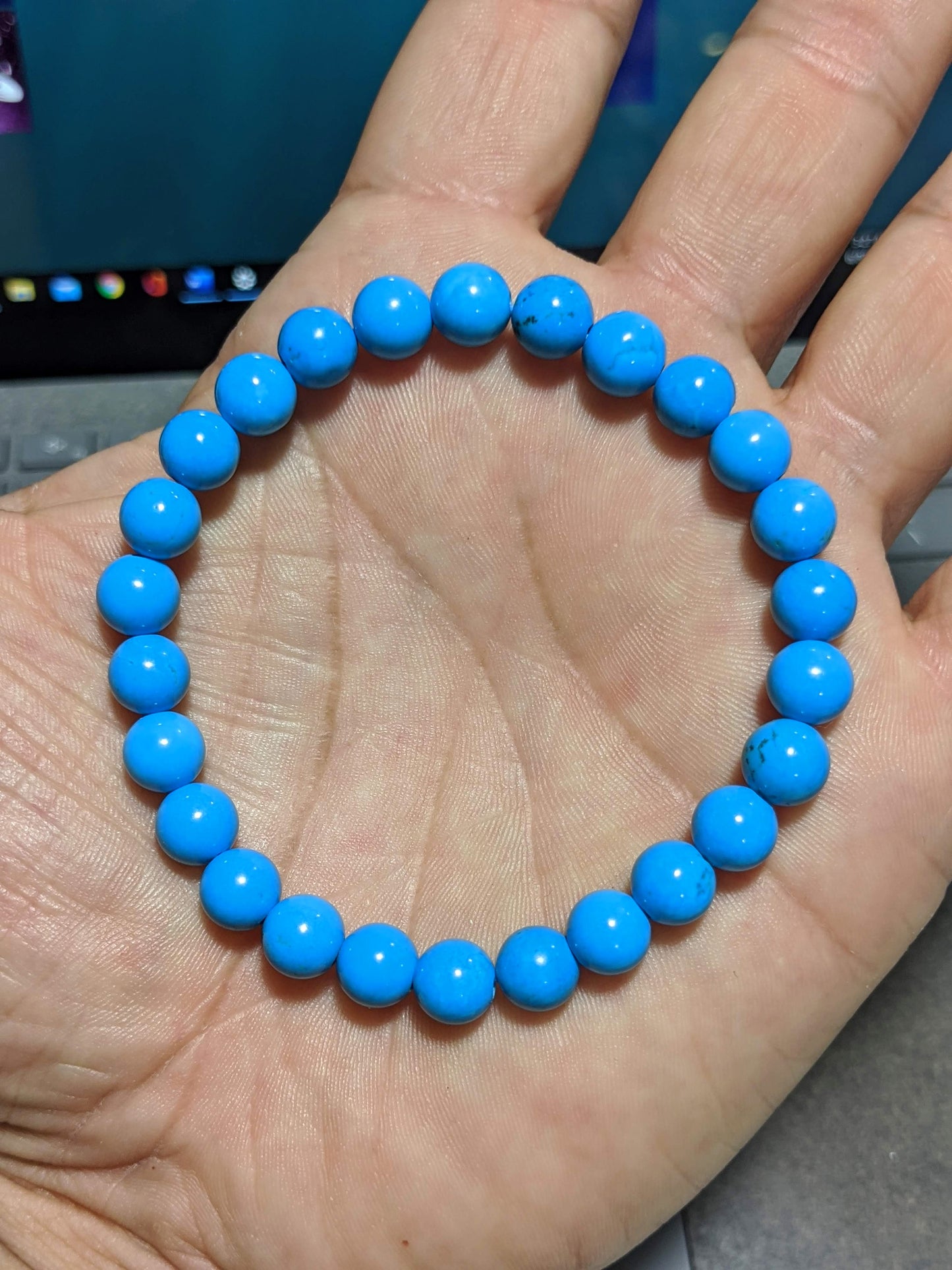 Sleeping Beauty Blue Turquoise Bead Bracelet for Men 8mm Stretch