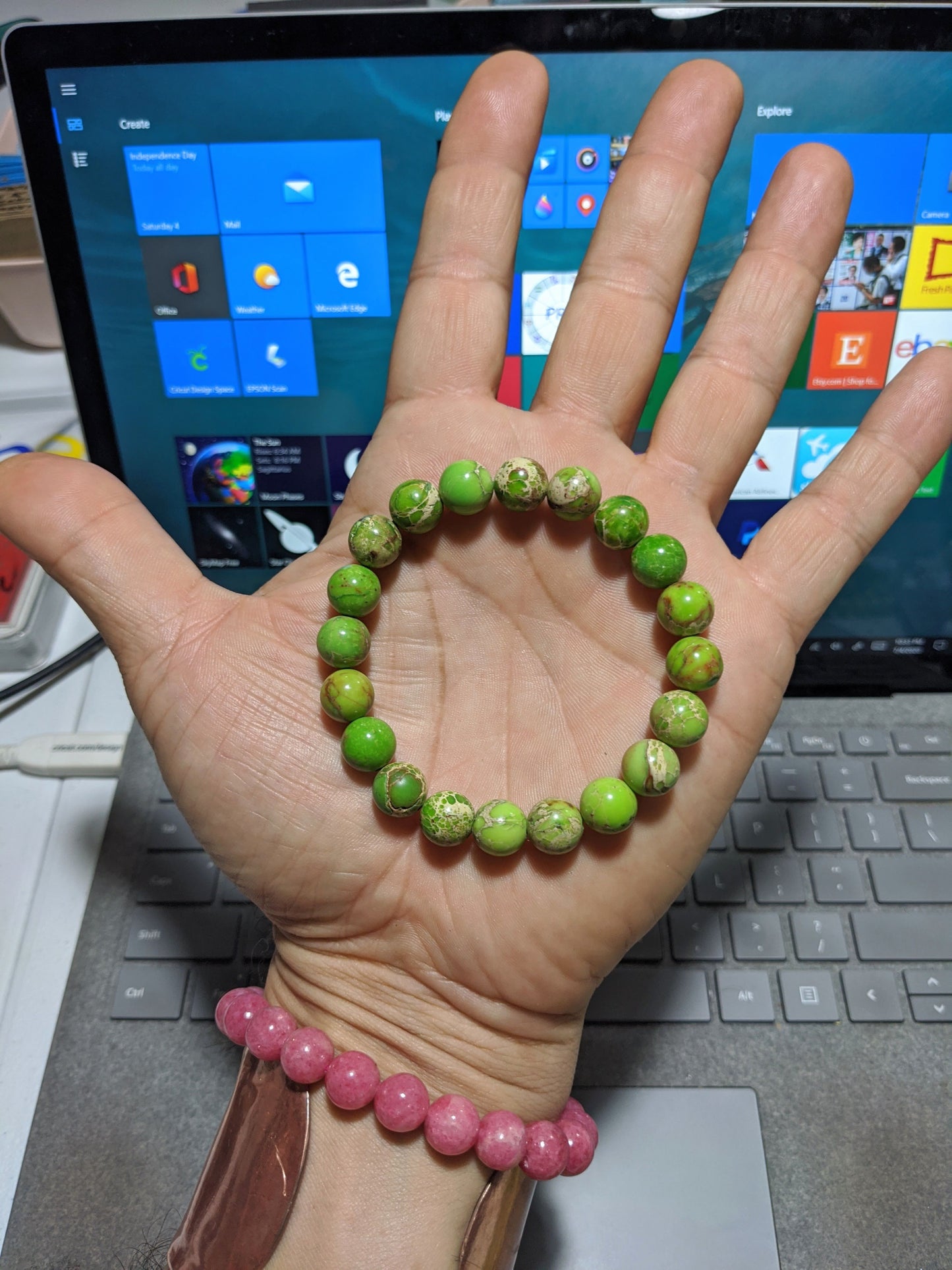 Kikuyu Green Sea Sediment Bead Bracelet for Men Stretch 10mm