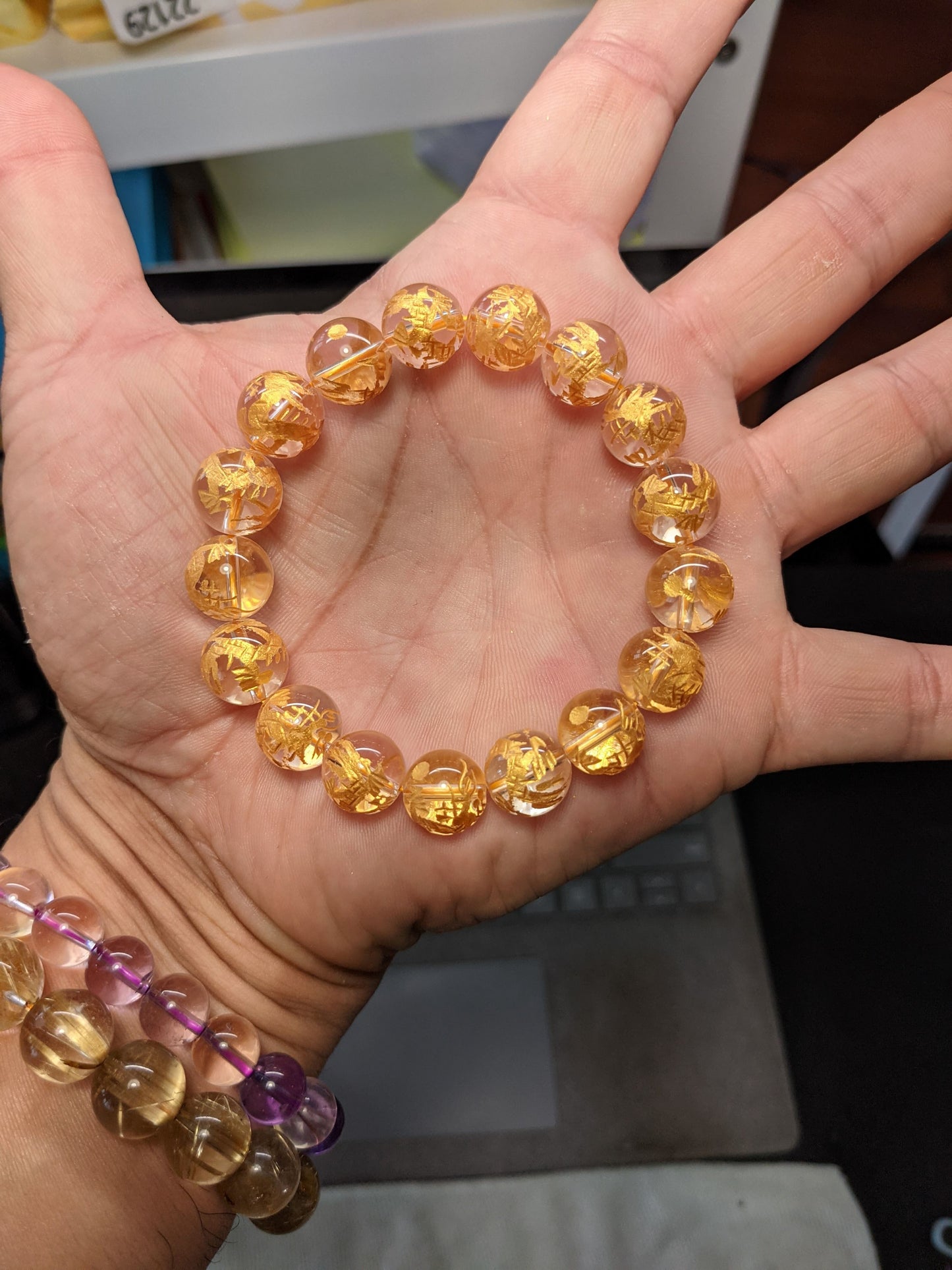 Kalgoorlie 金睡龙 Golden Dragon Clear Quartz Bead Bracelet Men 12mm