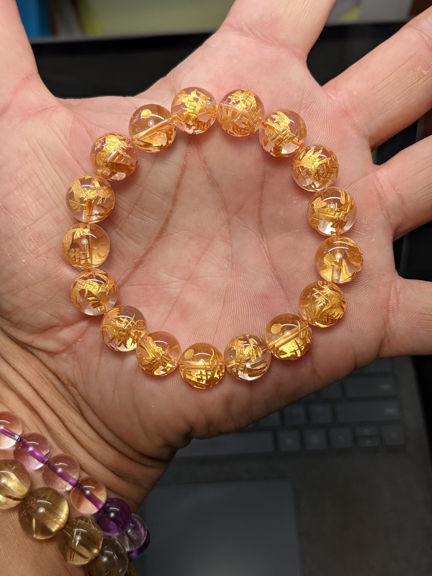 Kalgoorlie 金睡龙 Golden Dragon Clear Quartz Bead Bracelet Men 12mm