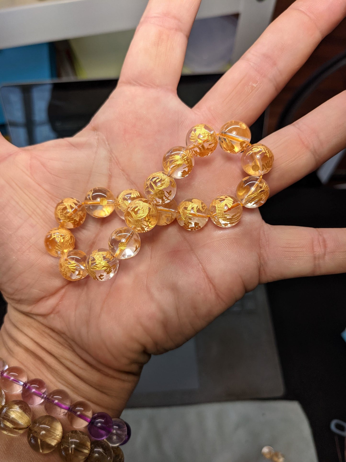 Kalgoorlie 金睡龙 Golden Dragon Clear Quartz Bead Bracelet Men 12mm