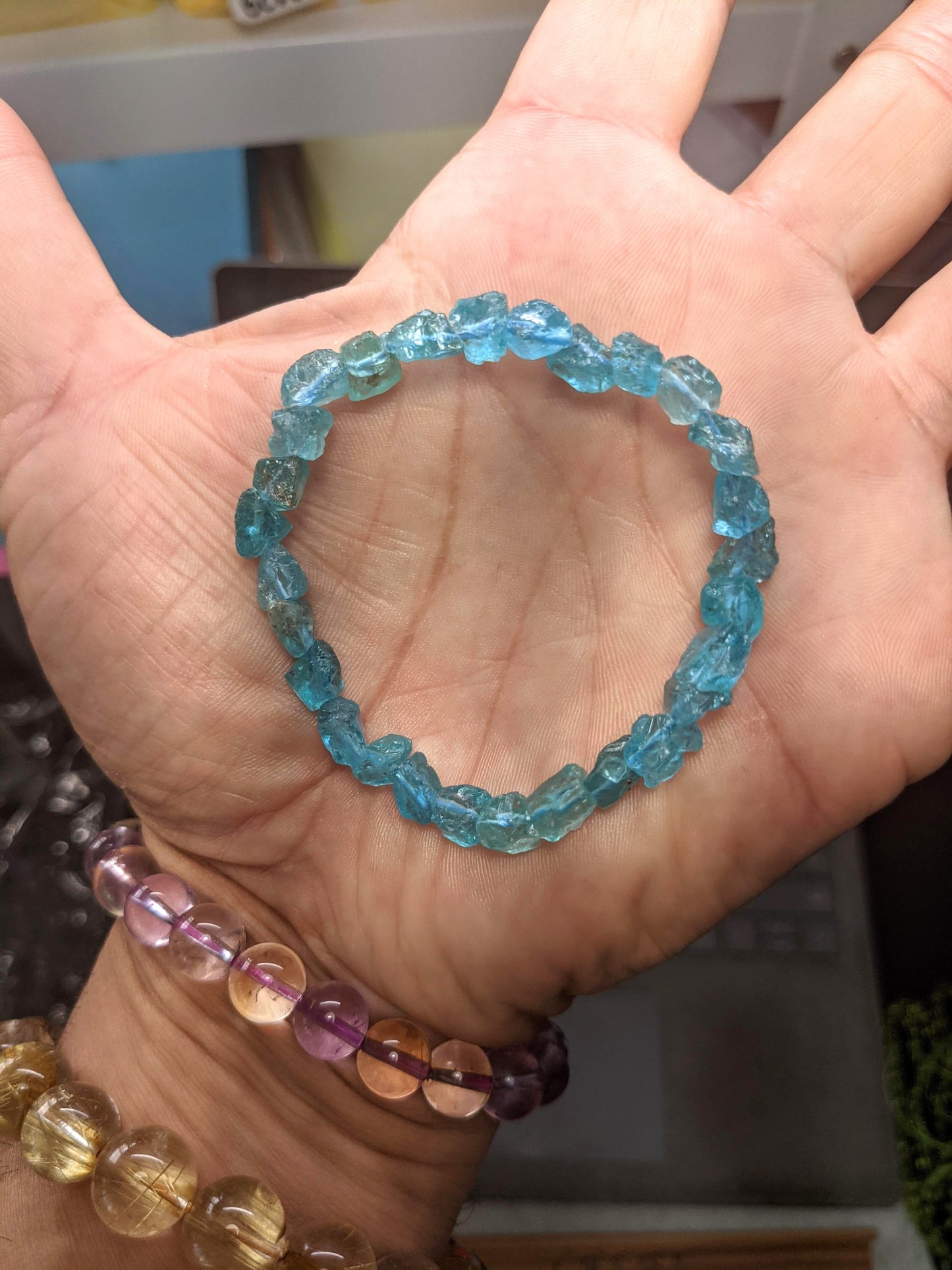 Athenian Апатит Natural Blue Apatite Nugget bead bracelet Men 8-10mm