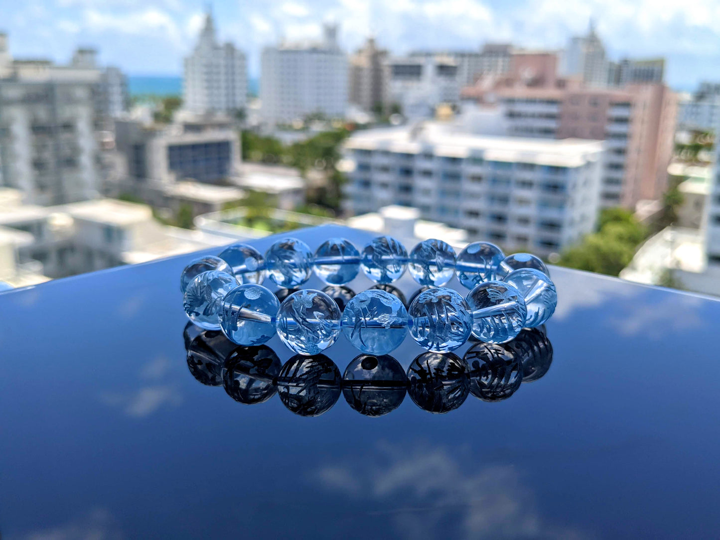 Lunar Blue Dragon 月蓝色龙 Clear Quartz Bead Bracelet for Men Stretch 12mm