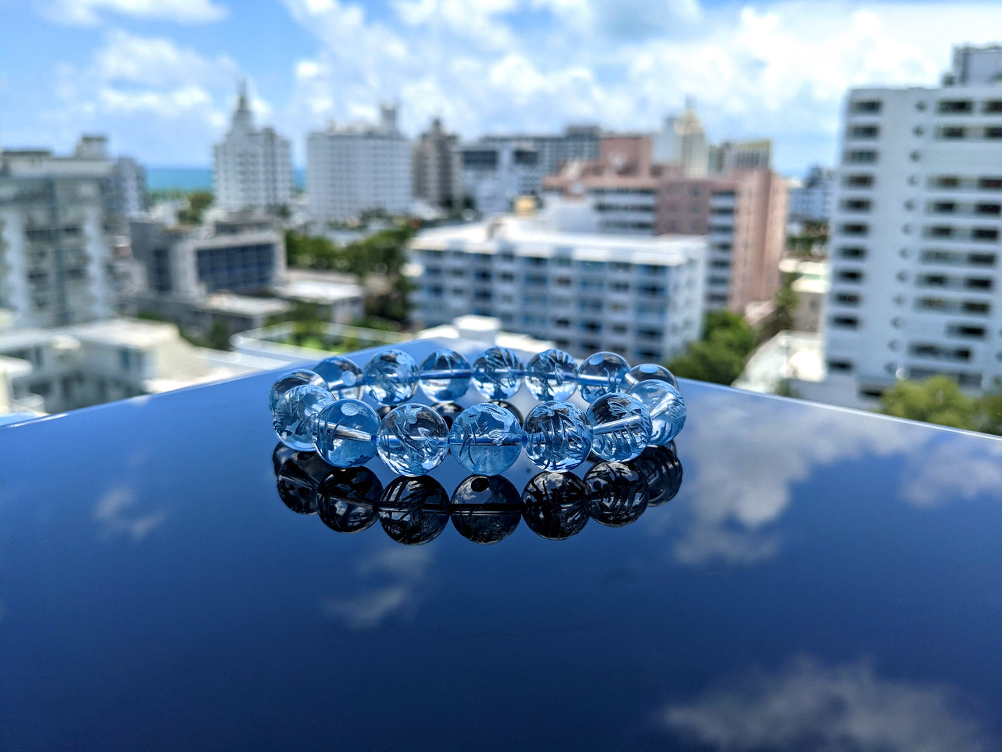 Lunar Blue Dragon 月蓝色龙 Clear Quartz Bead Bracelet for Men Stretch 12mm