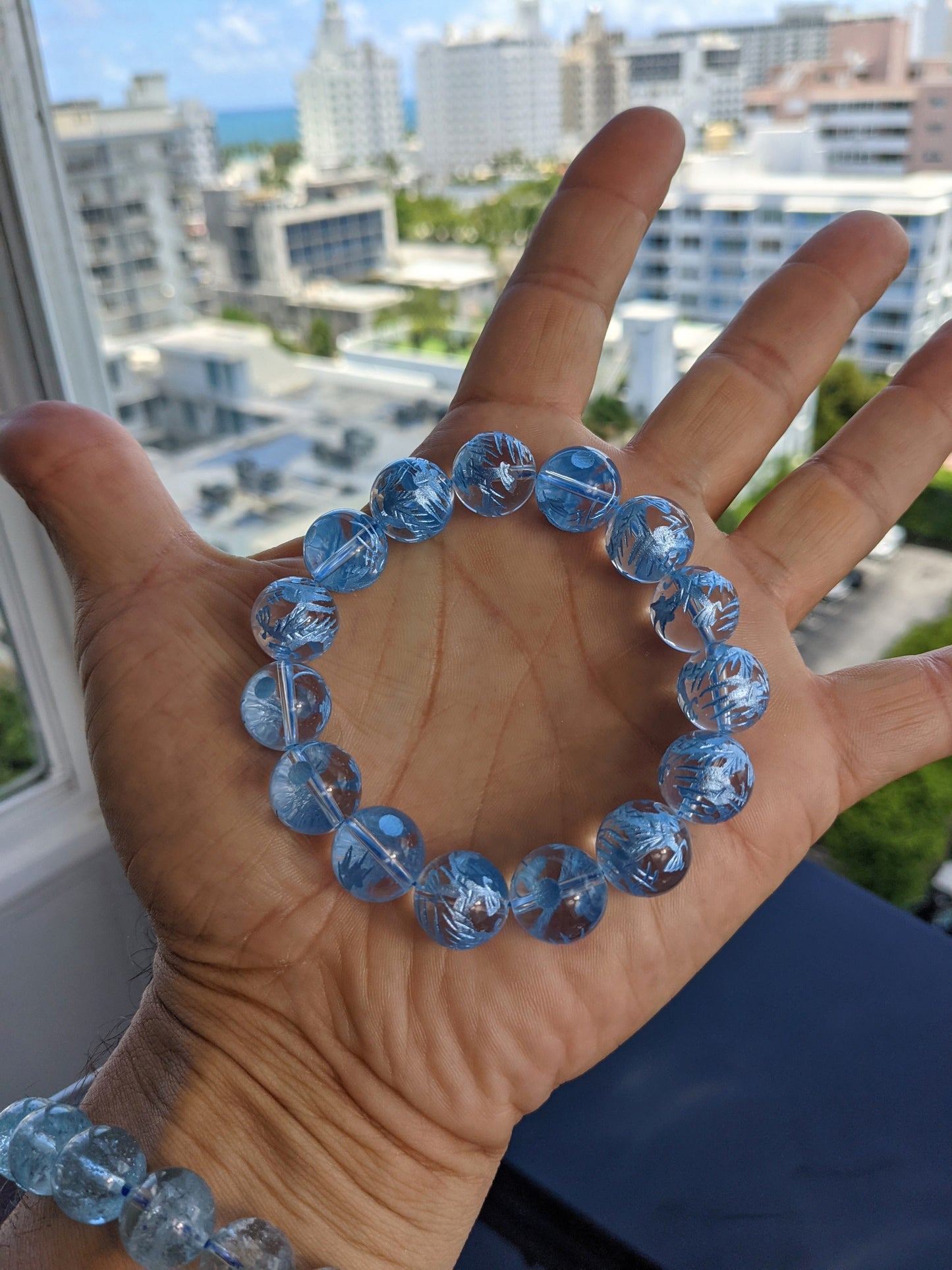 Lunar Blue Dragon 月蓝色龙 Clear Quartz Bead Bracelet for Men Stretch 12mm