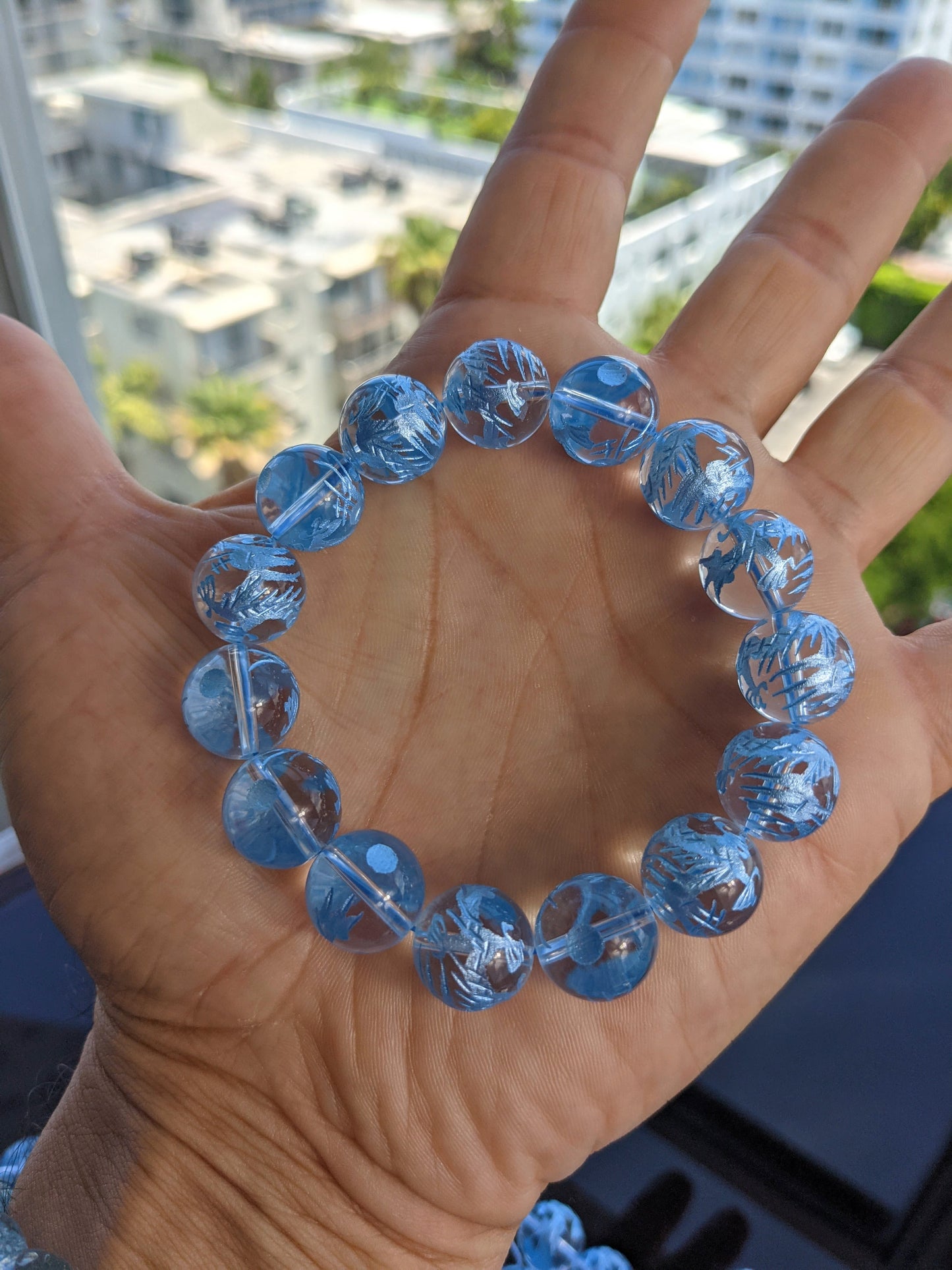 Lunar Blue Dragon 月蓝色龙 Clear Quartz Bead Bracelet for Men Stretch 12mm