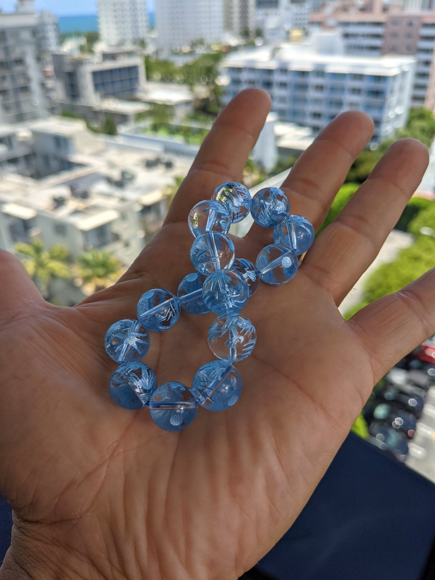 Lunar Blue Dragon 月蓝色龙 Clear Quartz Bead Bracelet for Men Stretch 12mm