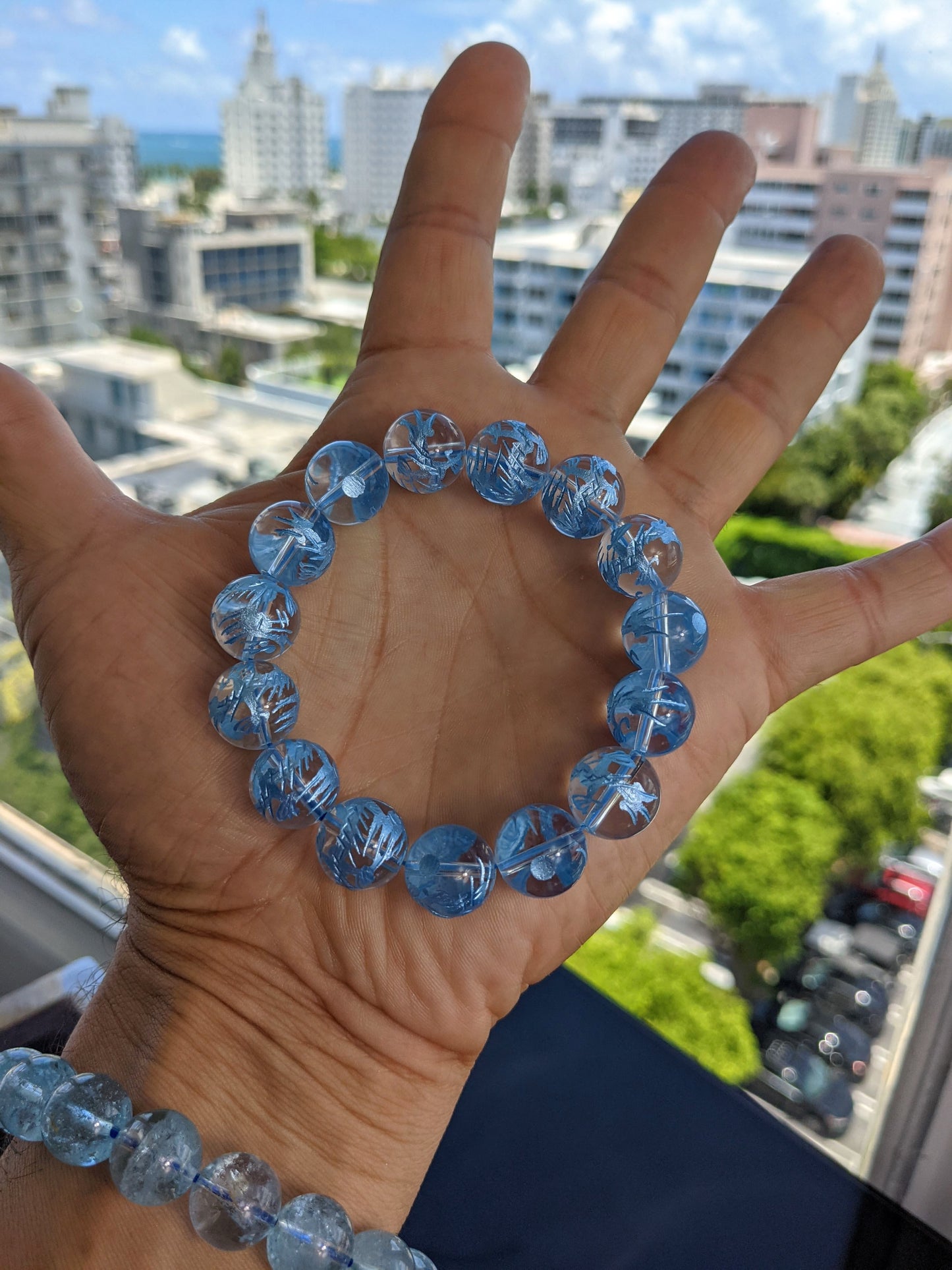 Lunar Blue Dragon 月蓝色龙 Clear Quartz Bead Bracelet for Men Stretch 12mm