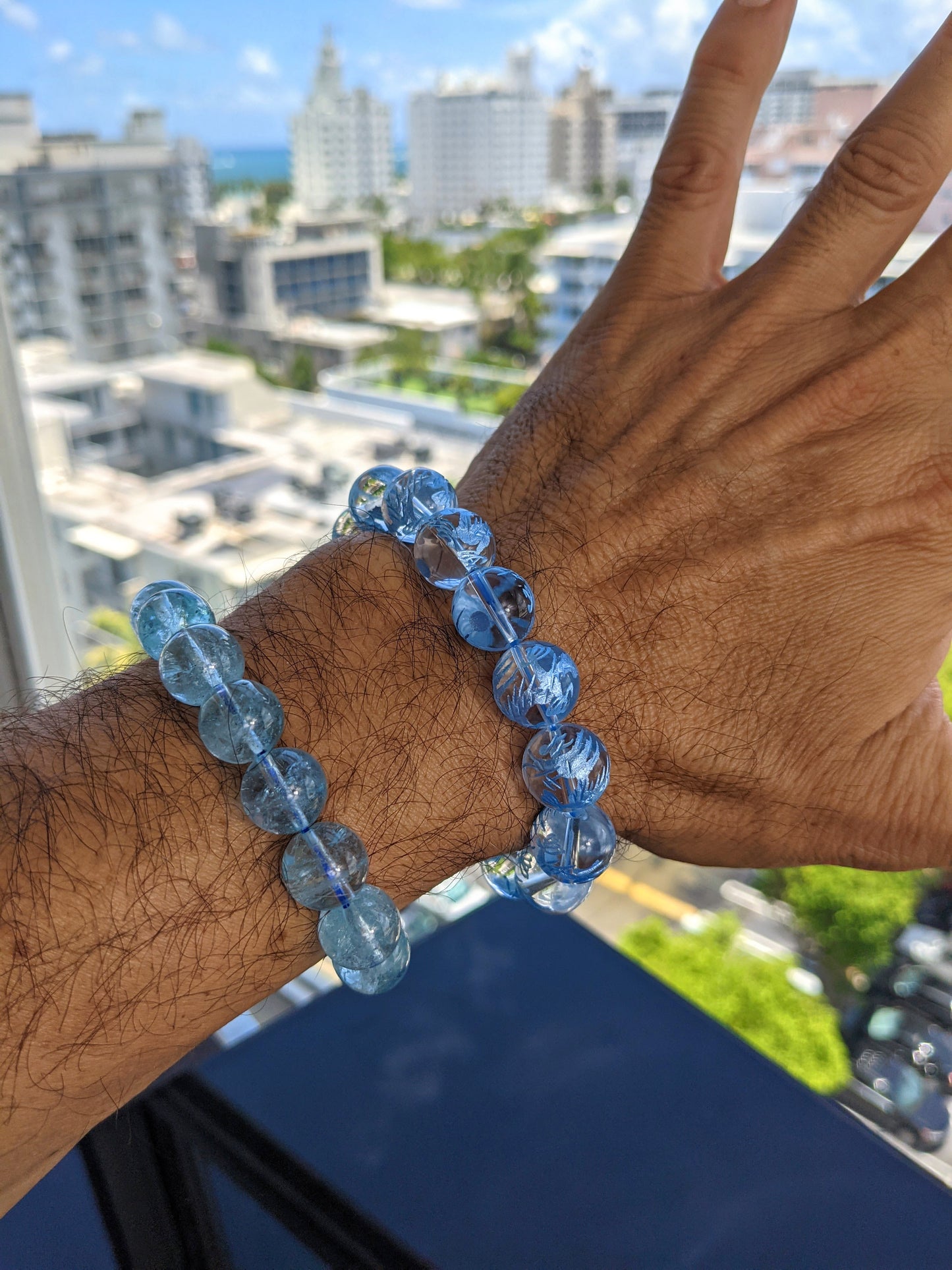 Lunar Blue Dragon 月蓝色龙 Clear Quartz Bead Bracelet for Men Stretch 12mm