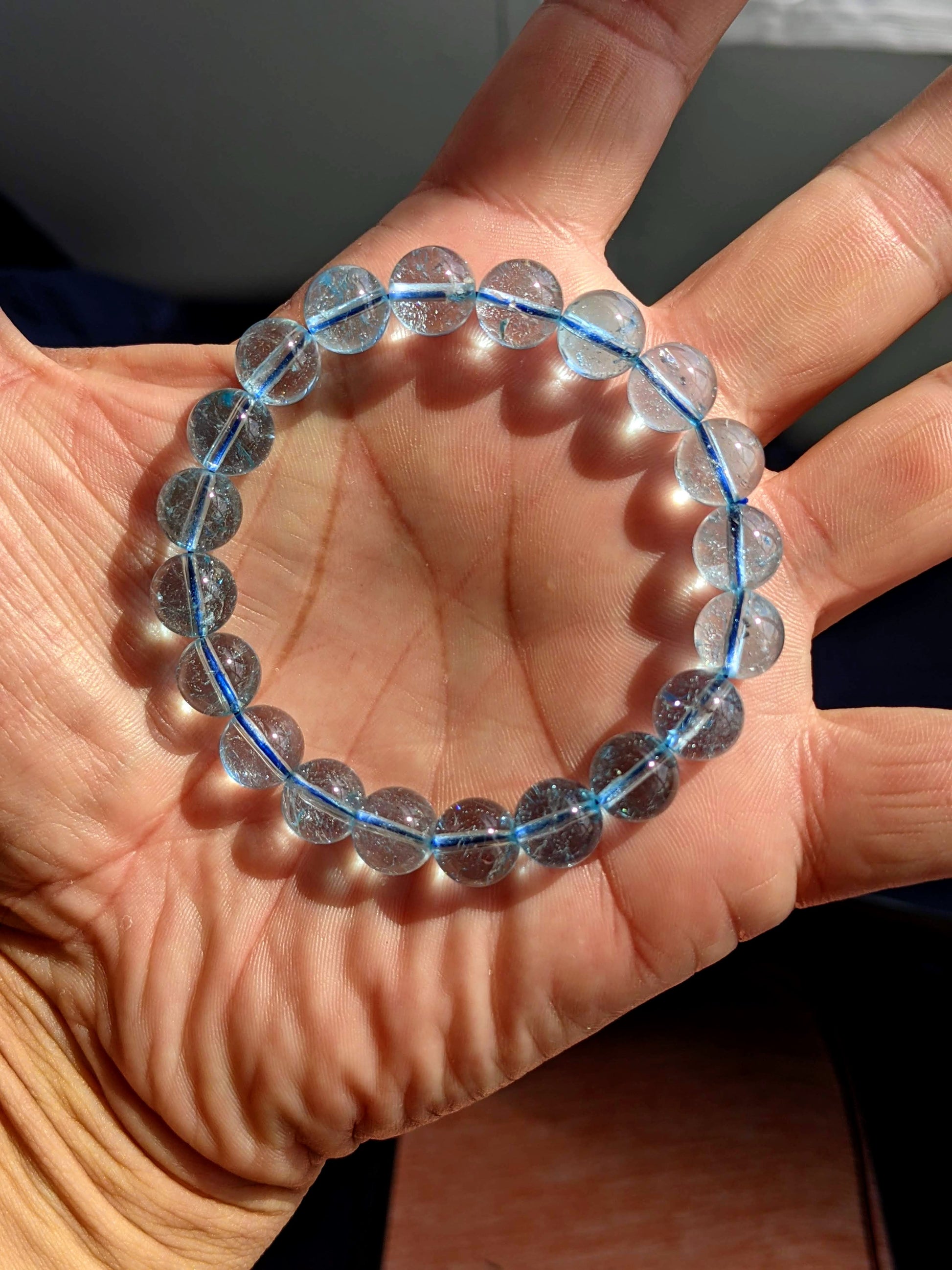 Genuine South African Blue Topaz Bead Bracelet – 8mm Beads, Stretch Fit, 8.5 Inch, For Men & Women