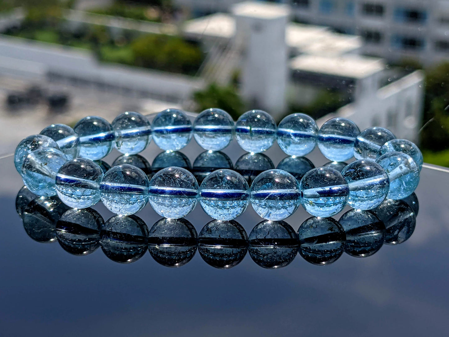 187.3 Cts. Sky Blue Topaz bead bracelet Men 10mm