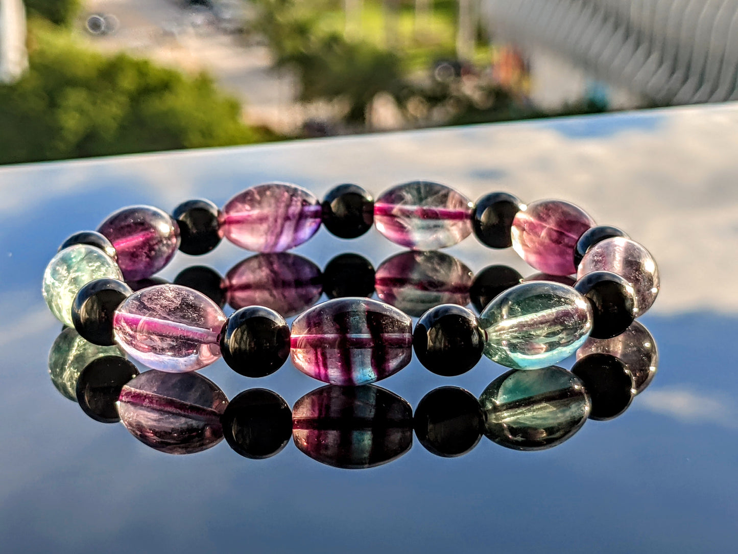 Enter if you Dare 👀 | Fluorite Barrels & Black Tourmaline bead bracelet Men 10mm 2A+