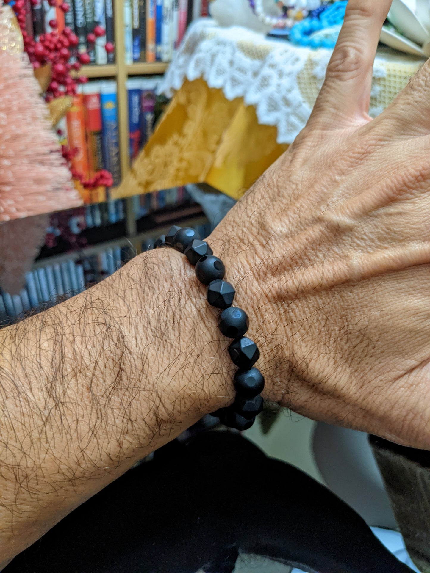 Fantastic Facetted Matte Onyx bead bracelet for Men Stretch 10mm