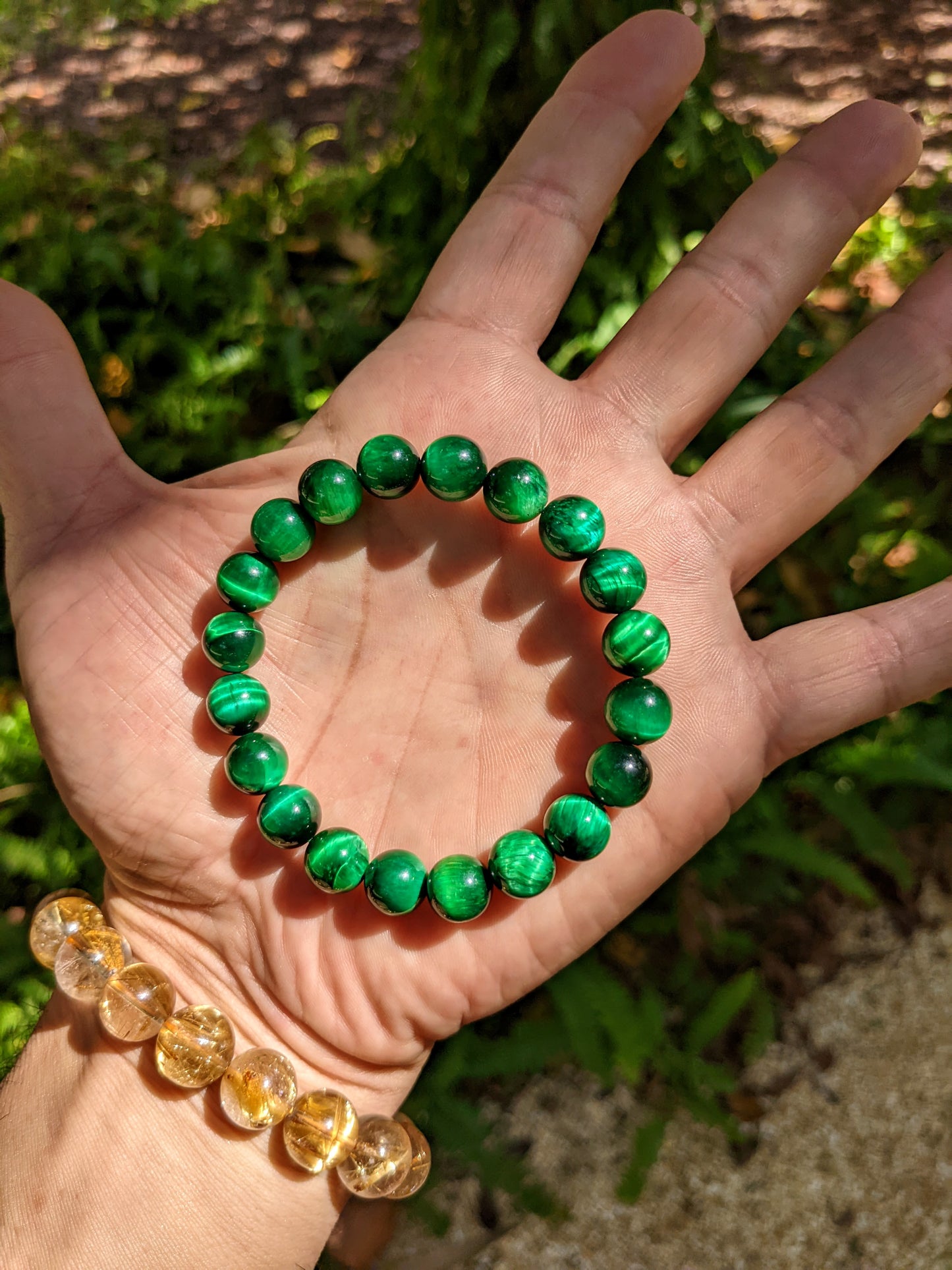 Provocative Green Eyes! | GREEN Tiger Eye bead bracelet MEN Stretch 10mm