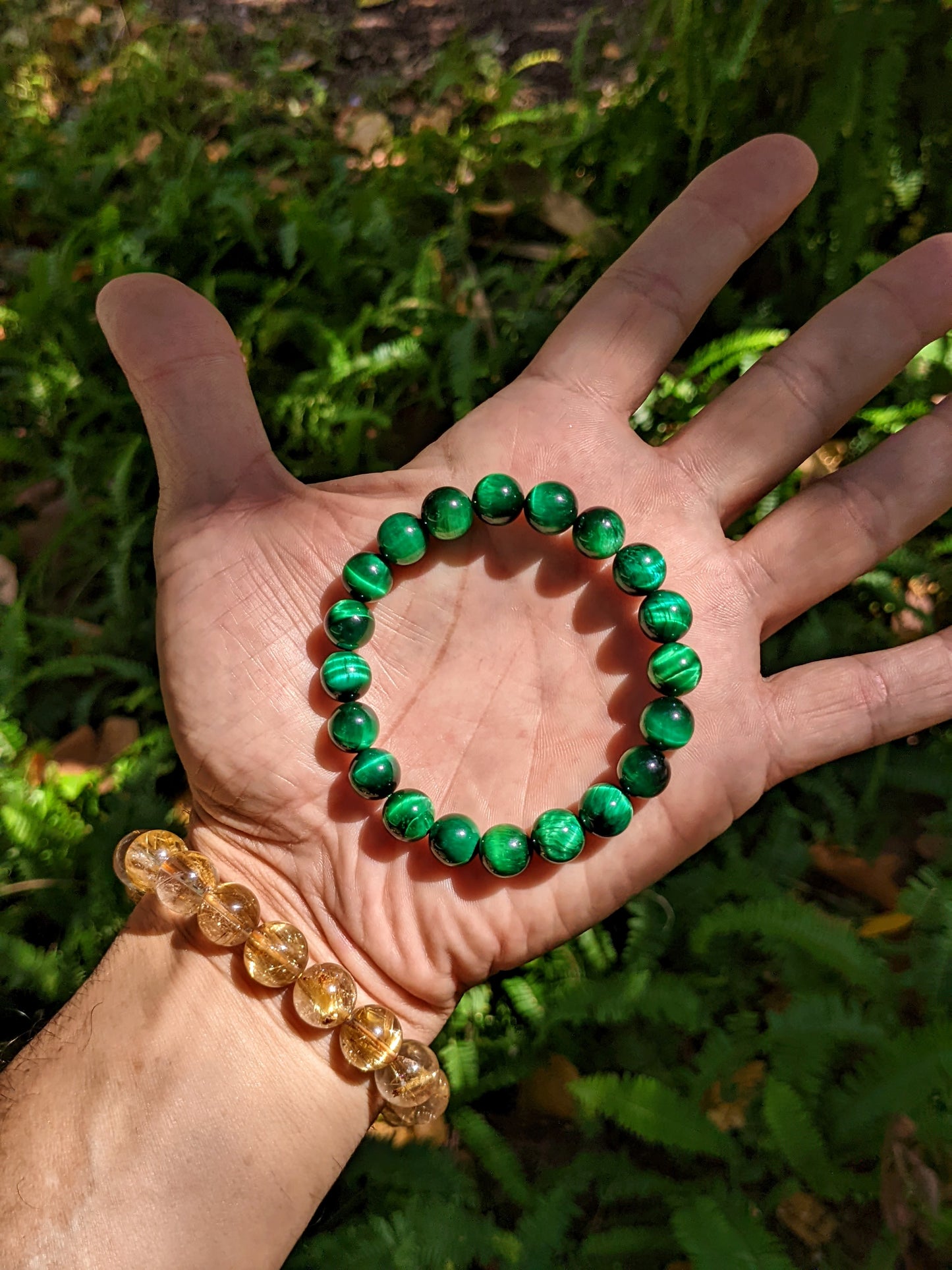 Provocative Green Eyes! | GREEN Tiger Eye bead bracelet MEN Stretch 10mm