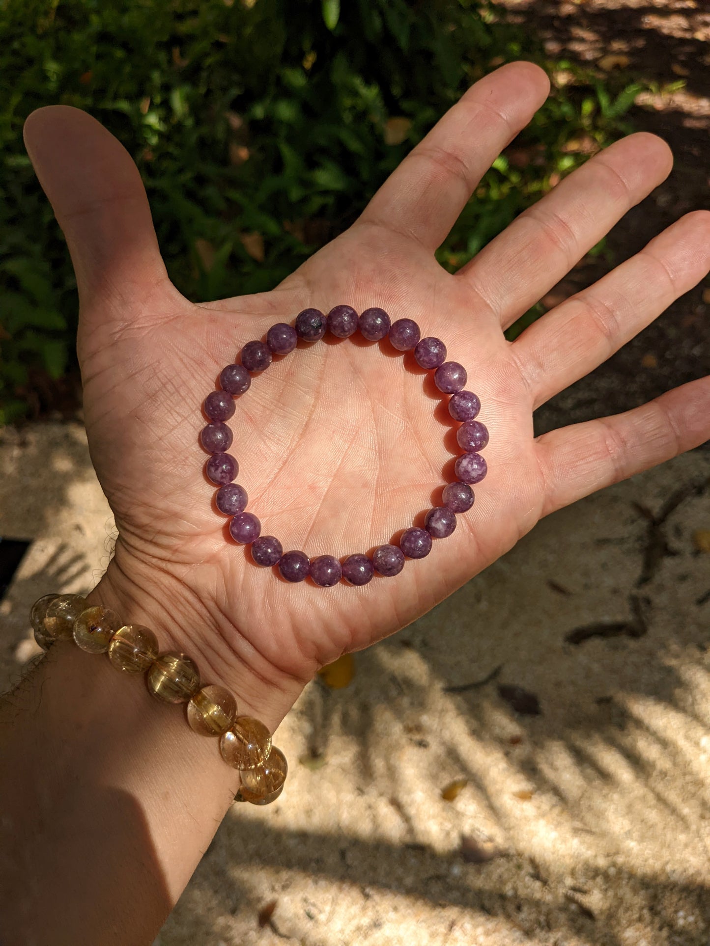 Premium! Plum LEPIDIOLITE bead bracelet for MEN (Stretch) 8mm