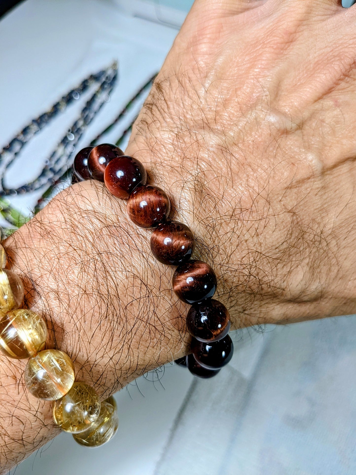 Fearless! | Red Tiger Eye Bead Bracelet for Men 12mm