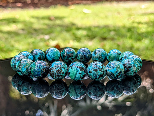 Best Chrysocolla! 3A Quality, 12mm bead bracelet for Men, Size: 7, 7.5, 8, or 8.5 inch