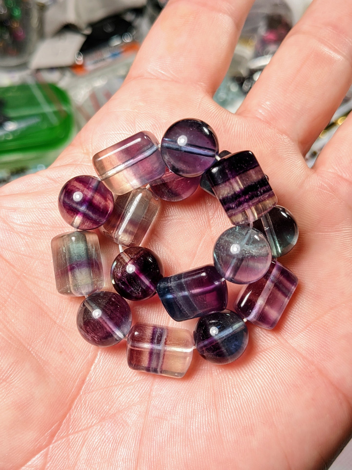 New! 3A FLUORITE Sphere & Column bead bracelet for MEN Stretch 12mm