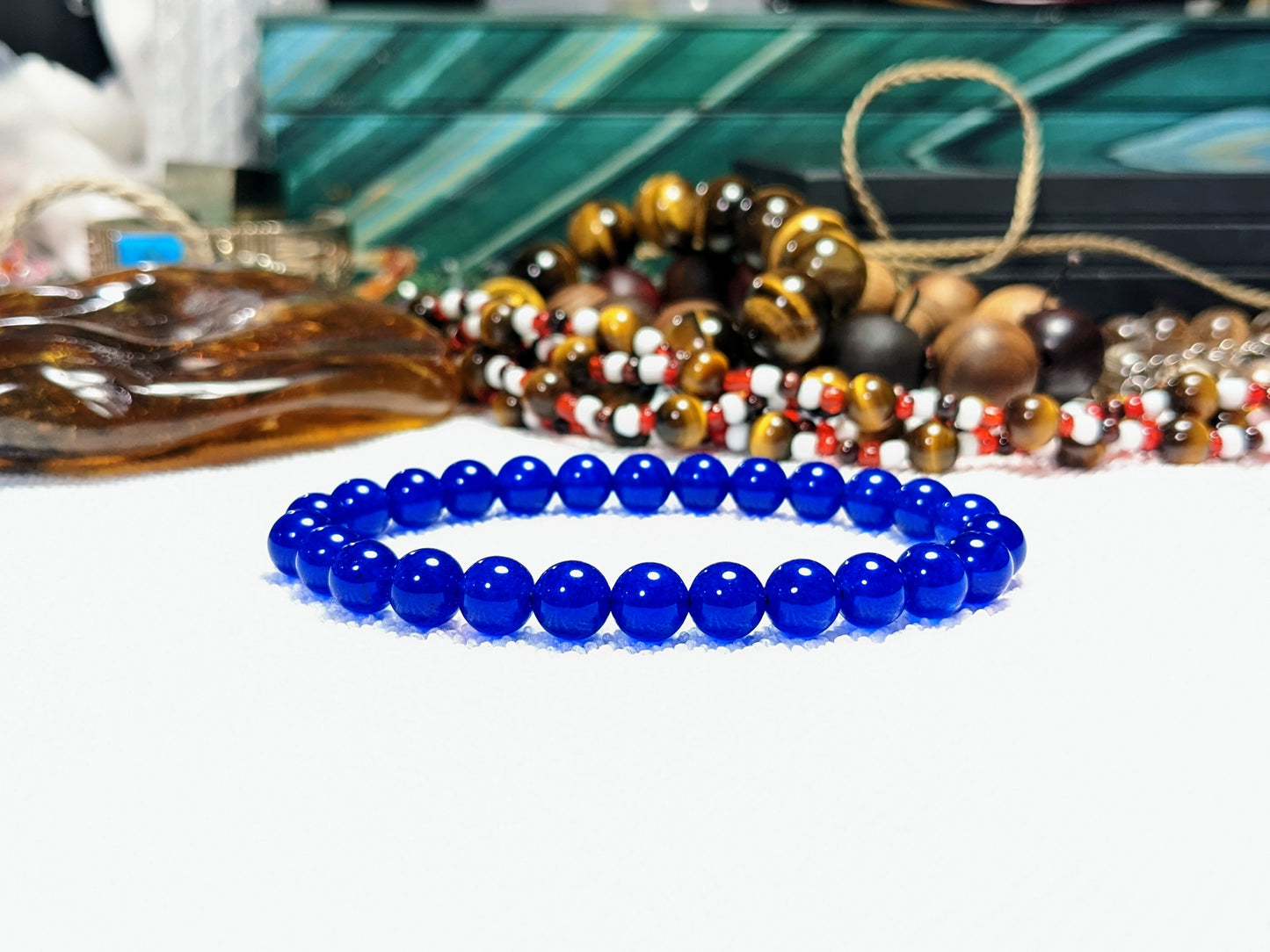 Top! Sapphire Blue Jade bead bracelet for Men 8mm, Excellent grade