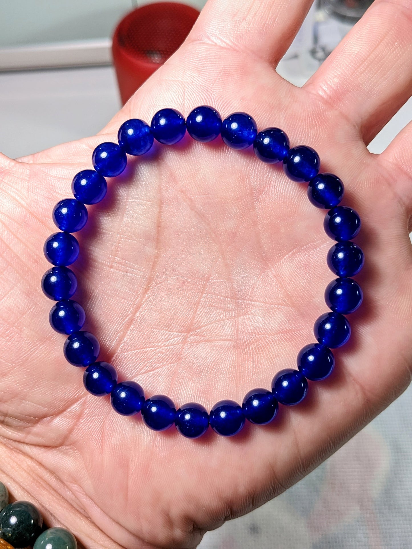 Top! Sapphire Blue Jade bead bracelet for Men 8mm, Excellent grade