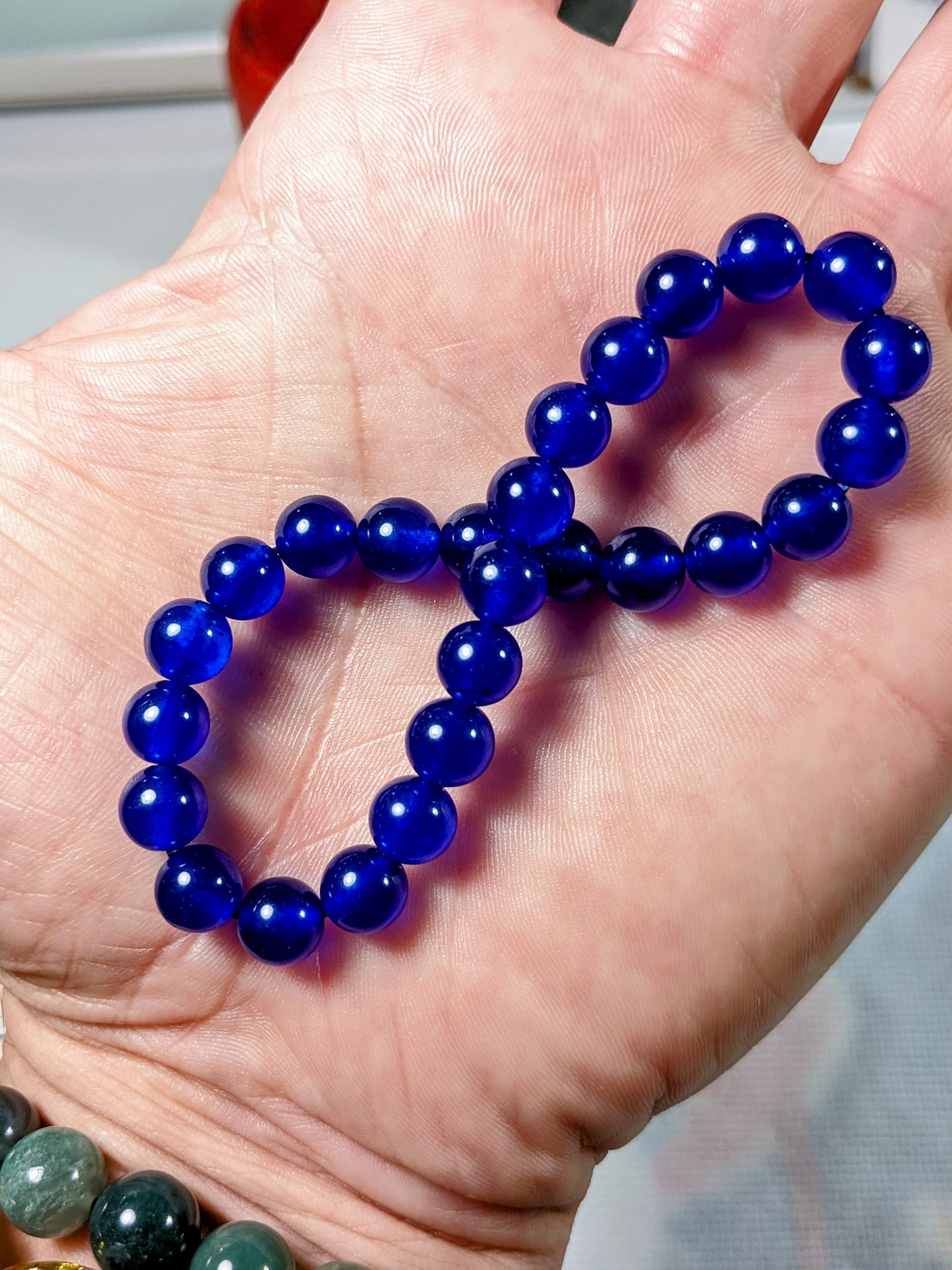 Top! Sapphire Blue Jade bead bracelet for Men 8mm, Excellent grade