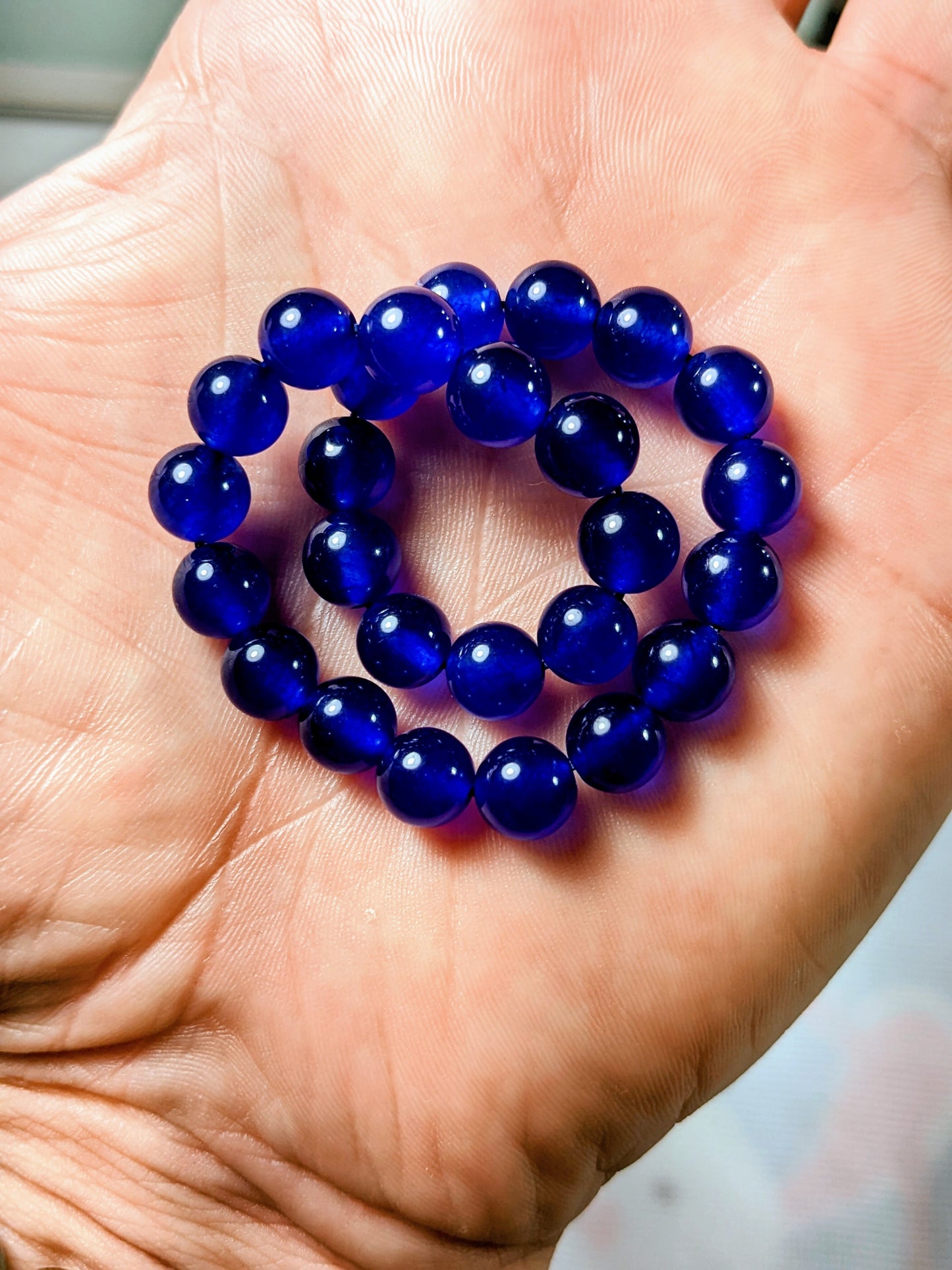 Top! Sapphire Blue Jade bead bracelet for Men 8mm, Excellent grade