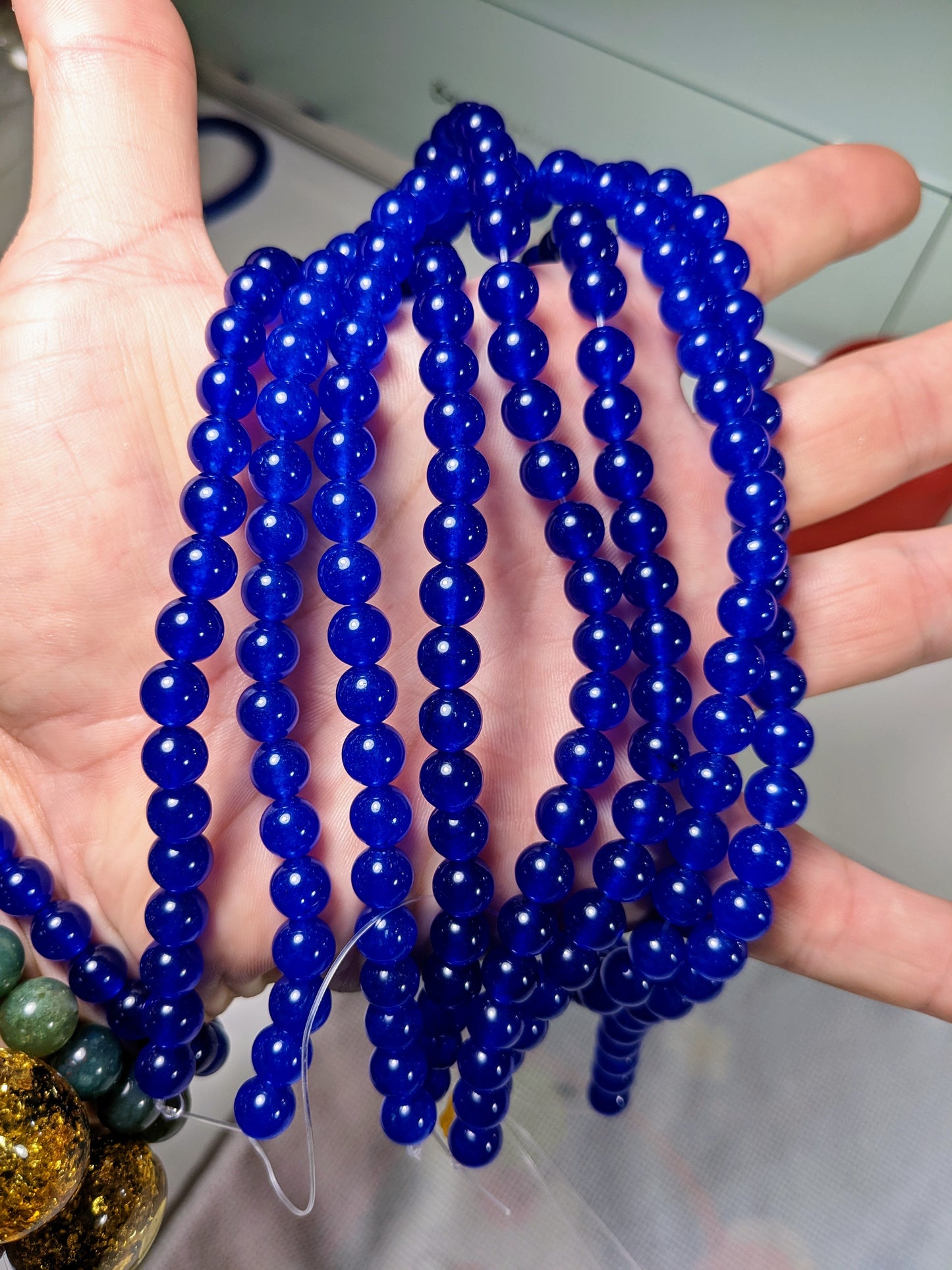 Top! Sapphire Blue Jade bead bracelet for Men 8mm, Excellent grade