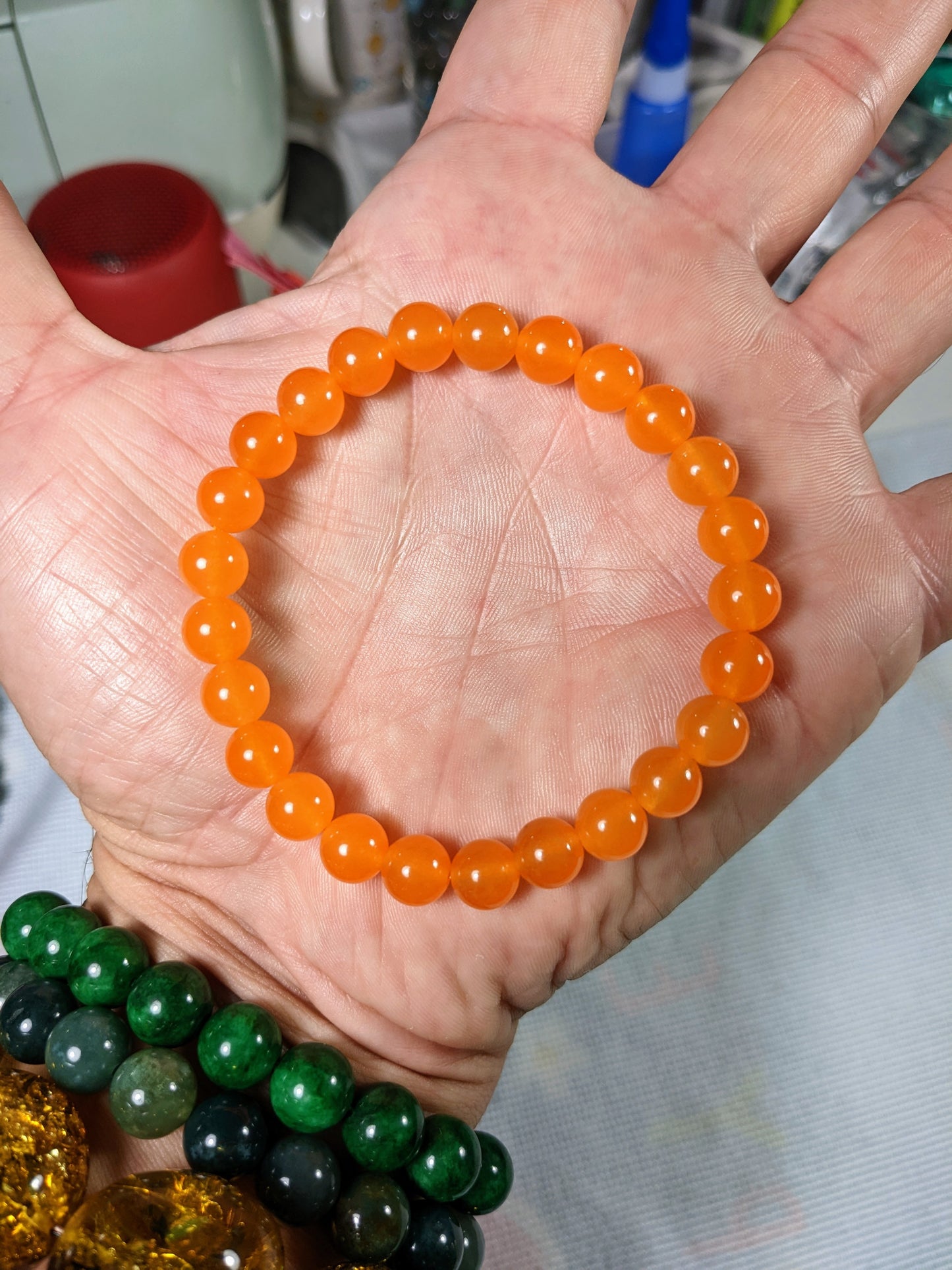 Need Vitamin C?  Try Tangerine Orange Jade bead bracelet for Men 8mm