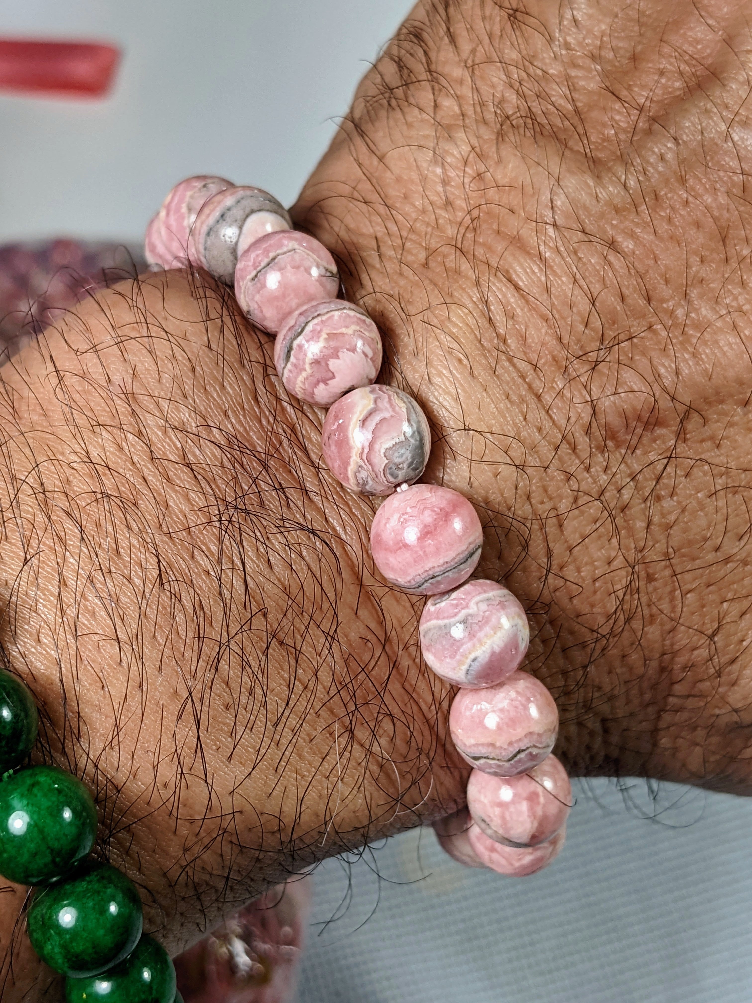 100% Natural Argentinian Rhodochrosite Bead Bracelet for Men Stretch 10mm