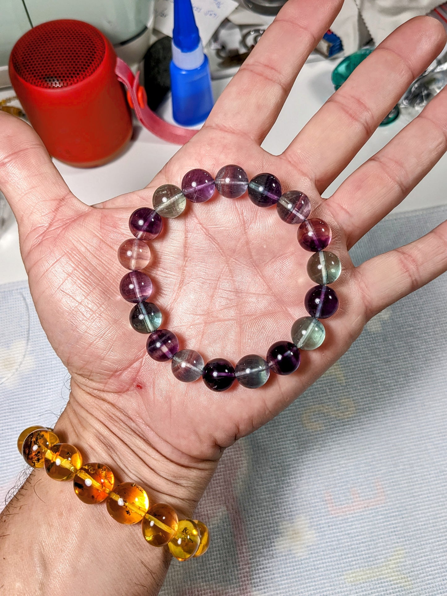 Fine Rainbow Fluorite bead bracelet for MEN 12mm