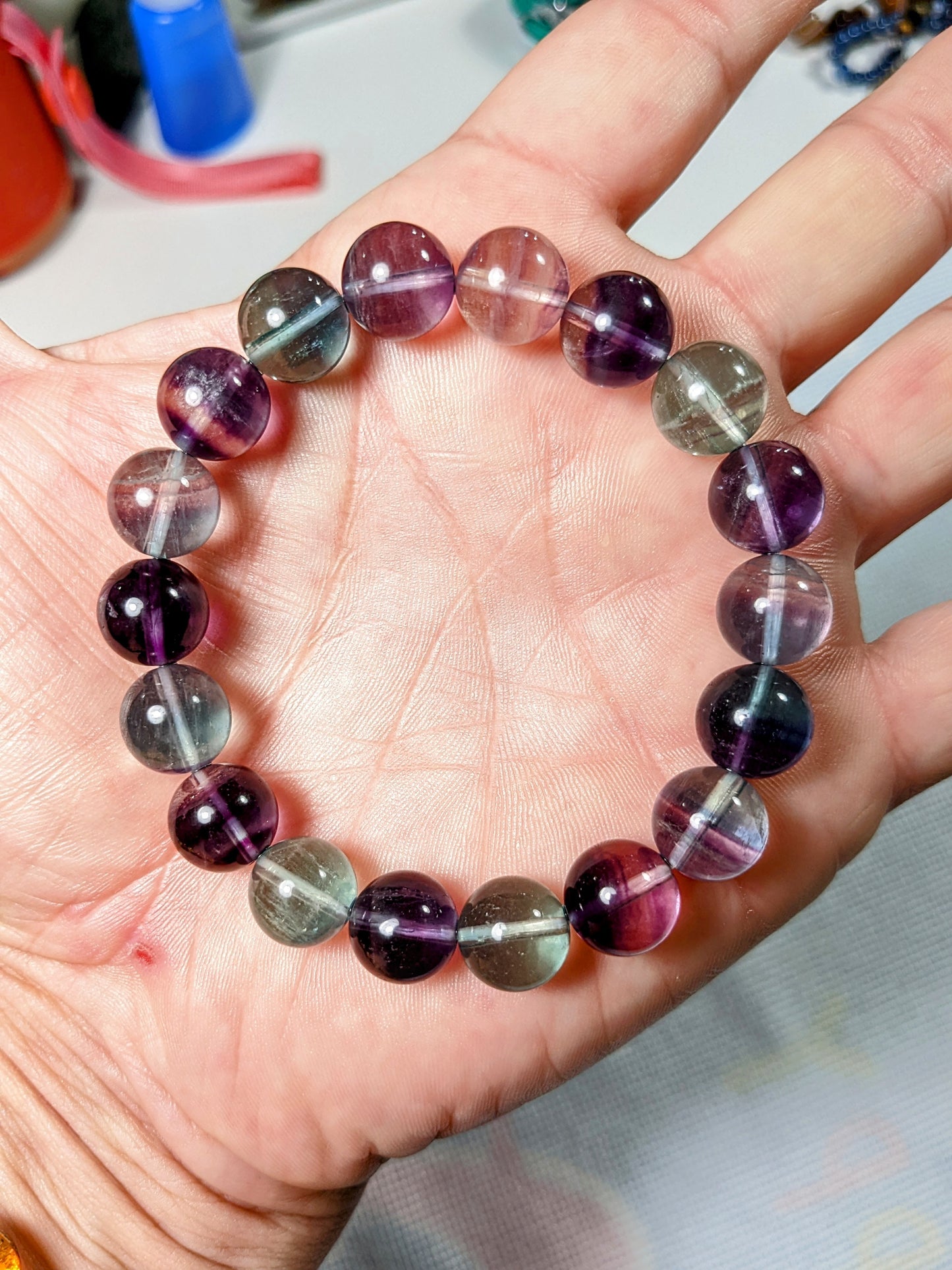 Fine Rainbow Fluorite bead bracelet for MEN 12mm