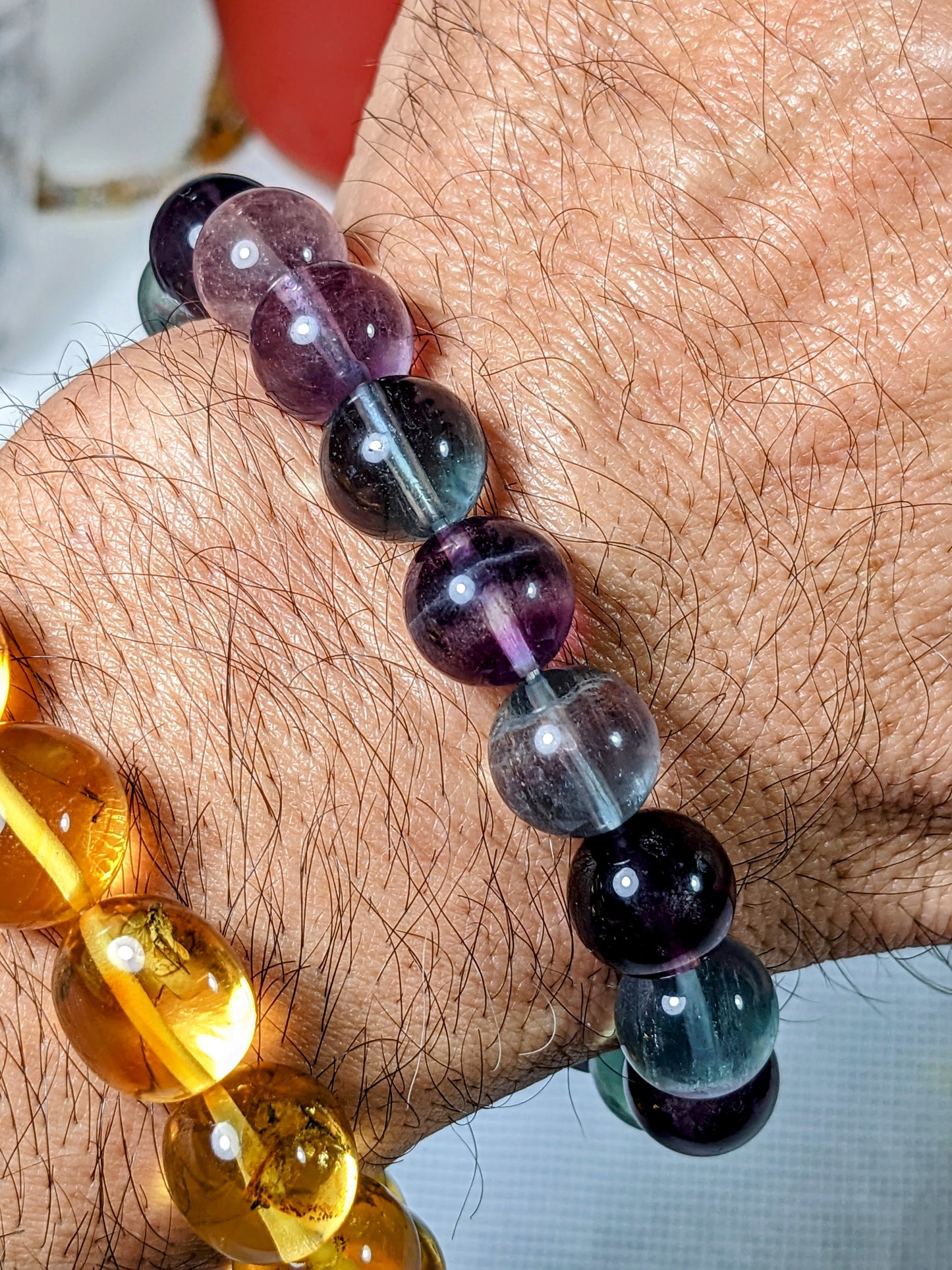 Fine Rainbow Fluorite bead bracelet for MEN 12mm